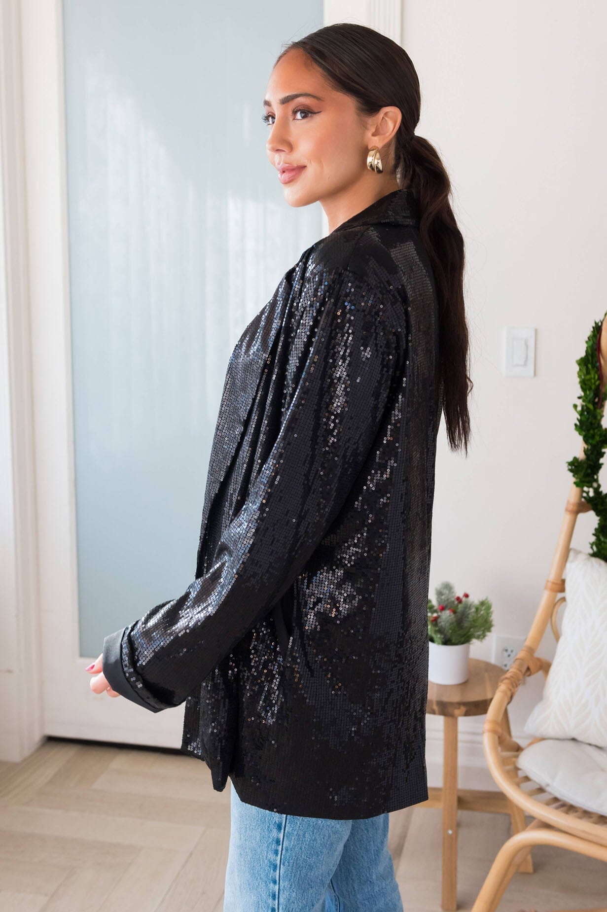 Happy Is Sparkle Sequin Blazer Modest Dresses vendor-unknown