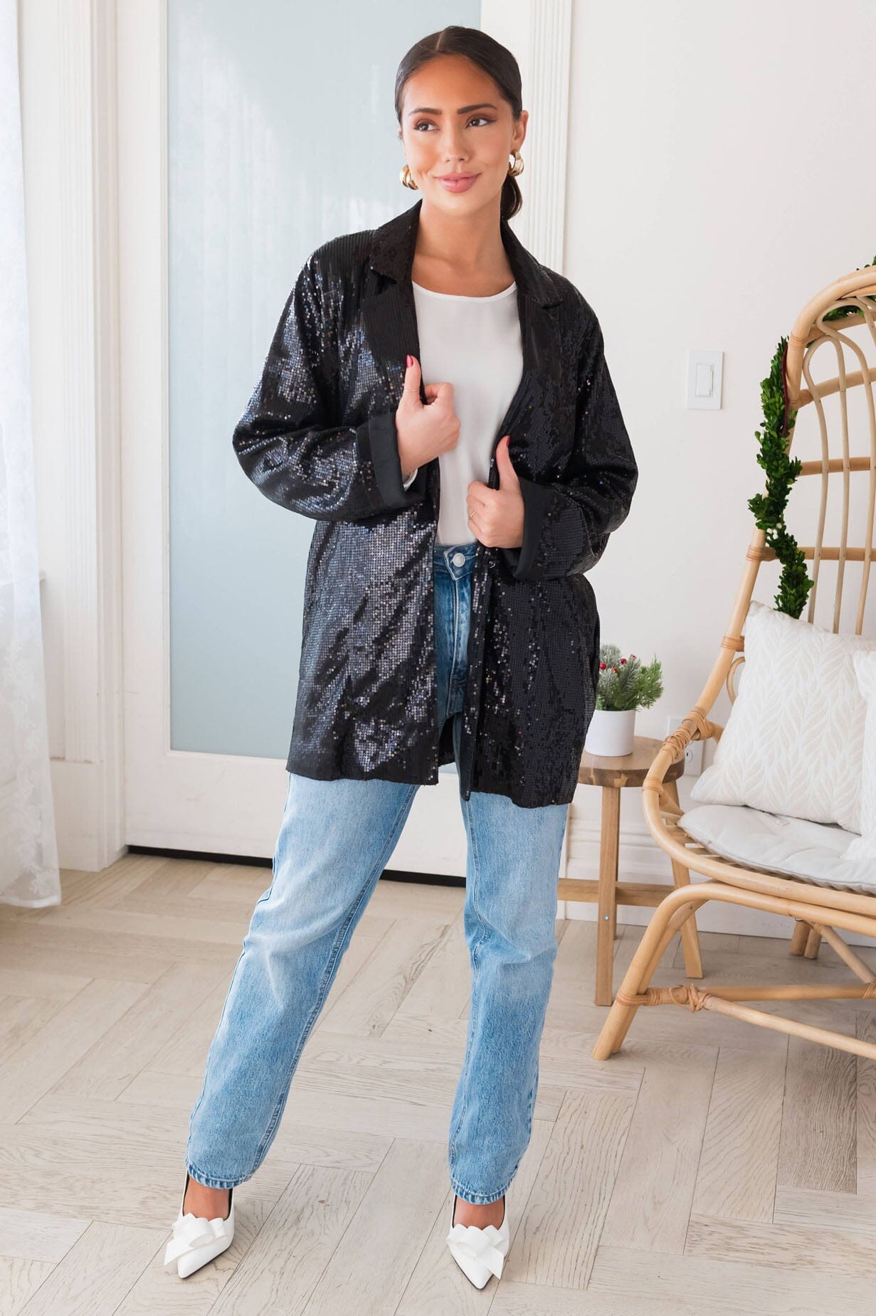 Happy Is Sparkle Sequin Blazer Modest Dresses vendor-unknown