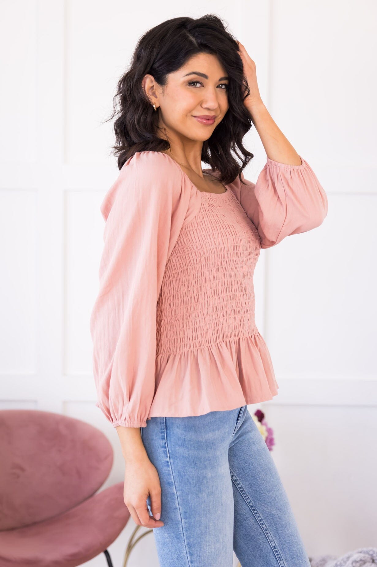 Beautiful Visions Smocked Blouse Tops vendor-unknown