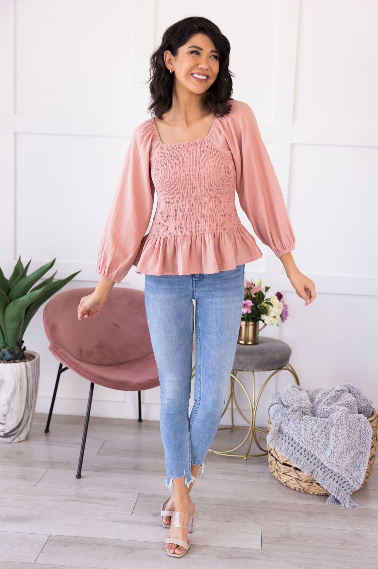 Beautiful Visions Smocked Blouse Tops vendor-unknown