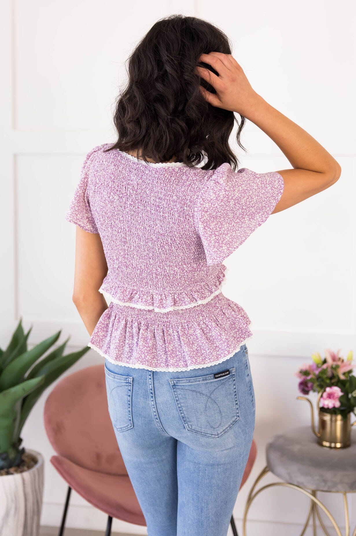 Lavender Fields Smocked Blouse Tops vendor-unknown