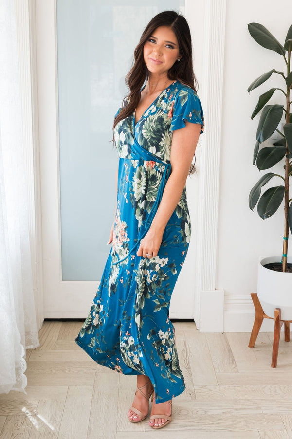Geena Mix Fabric Long Halter Dress