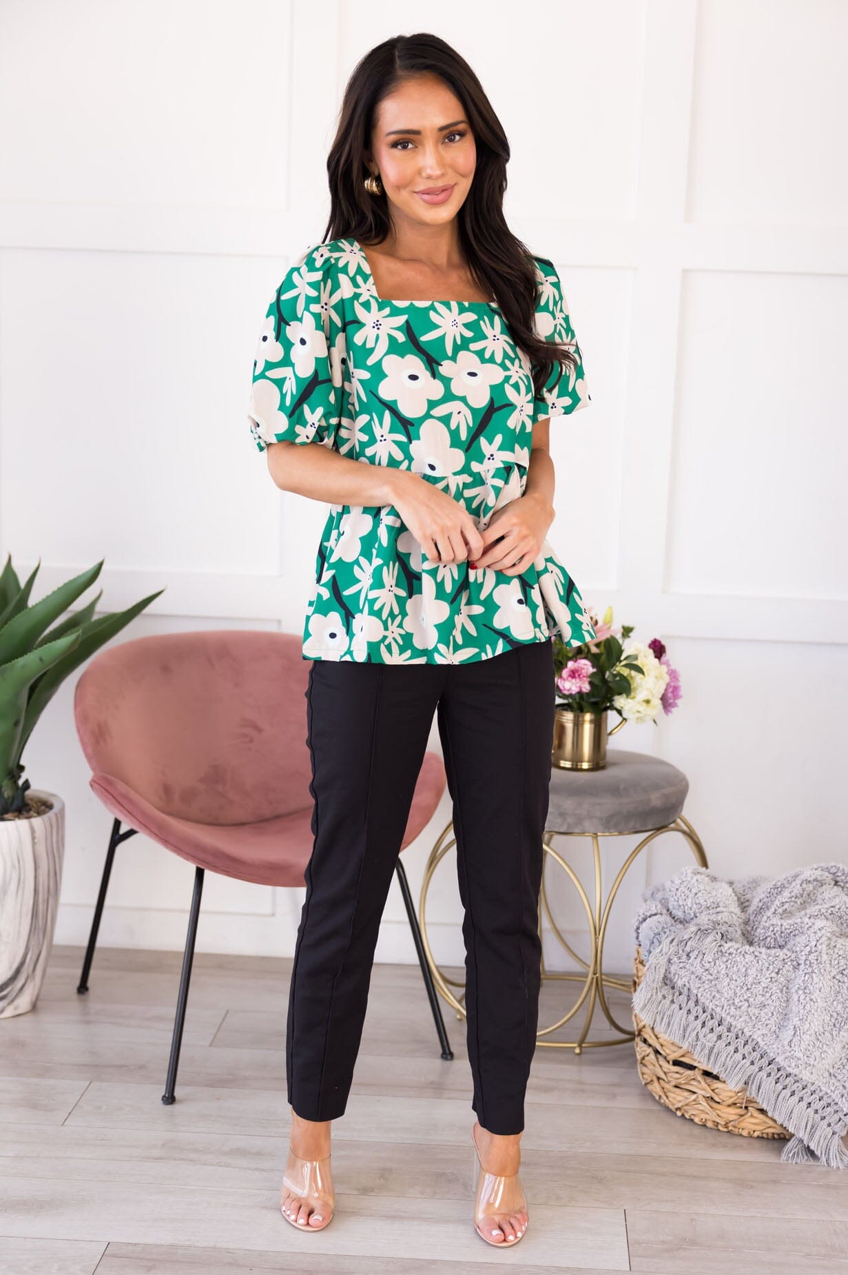 Fields Of Green Floral Blouse Modest Dresses vendor-unknown