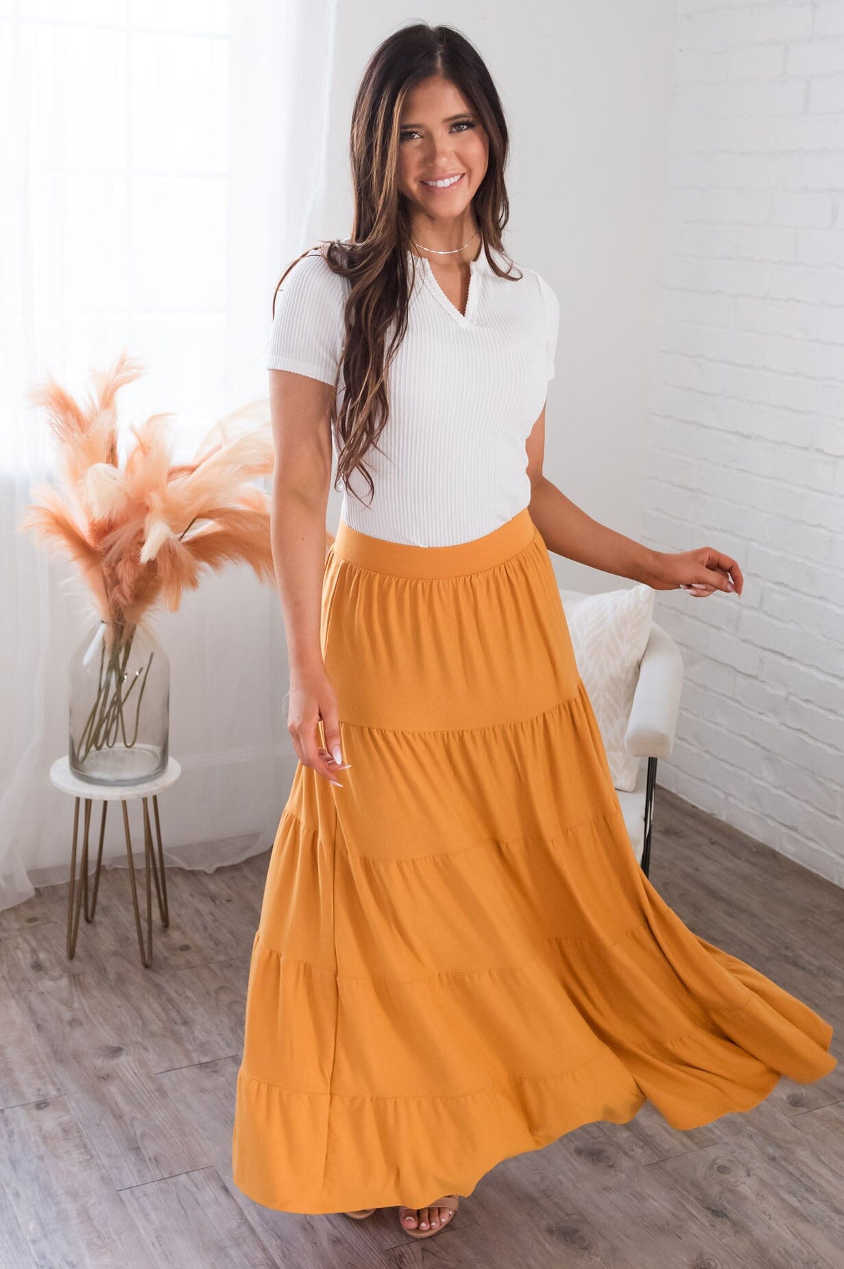 Giving Heart Modest Tiered Skirt Skirts vendor-unknown