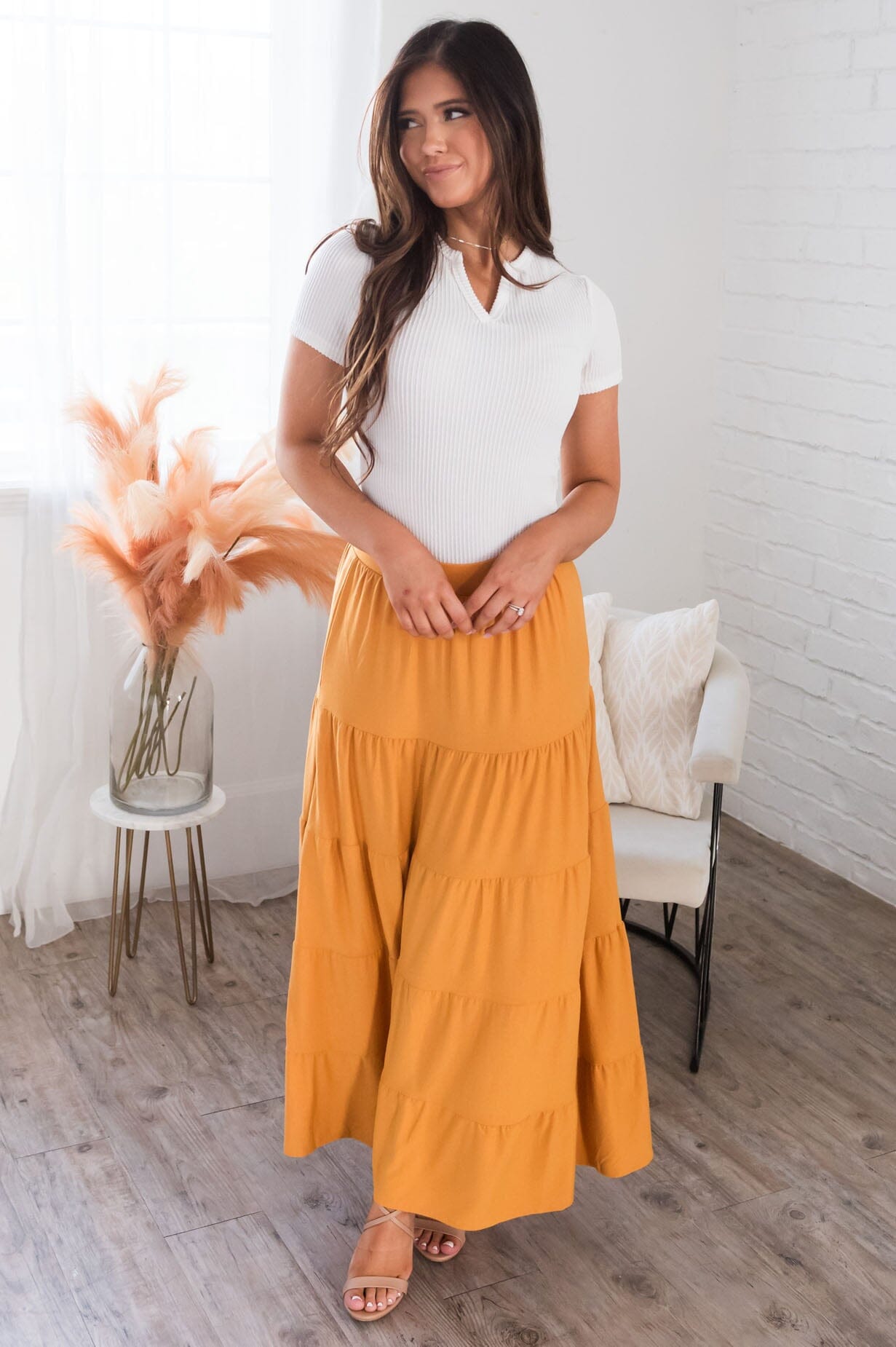 Giving Heart Modest Tiered Skirt Skirts vendor-unknown