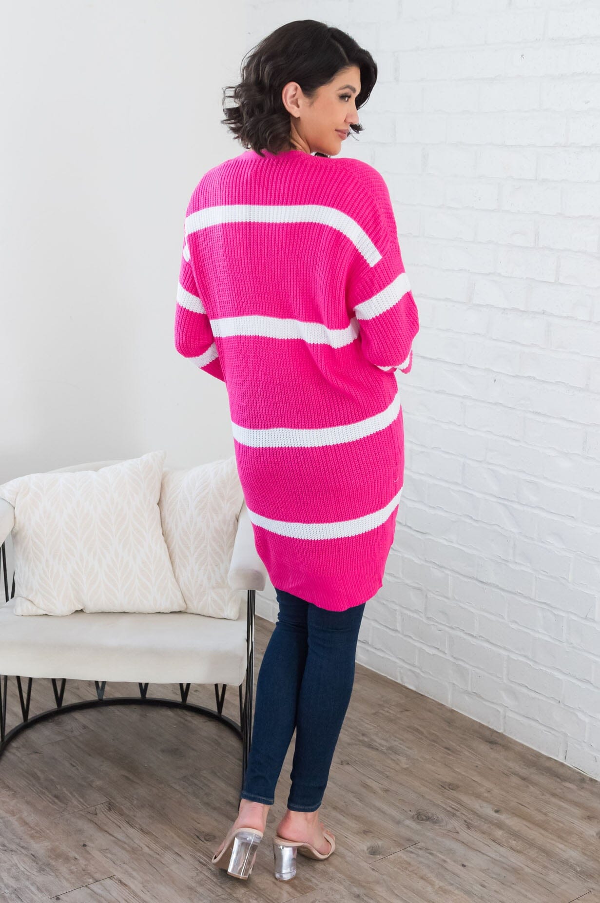 Ever So Stylish Modest Striped Cardigan Tops vendor-unknown