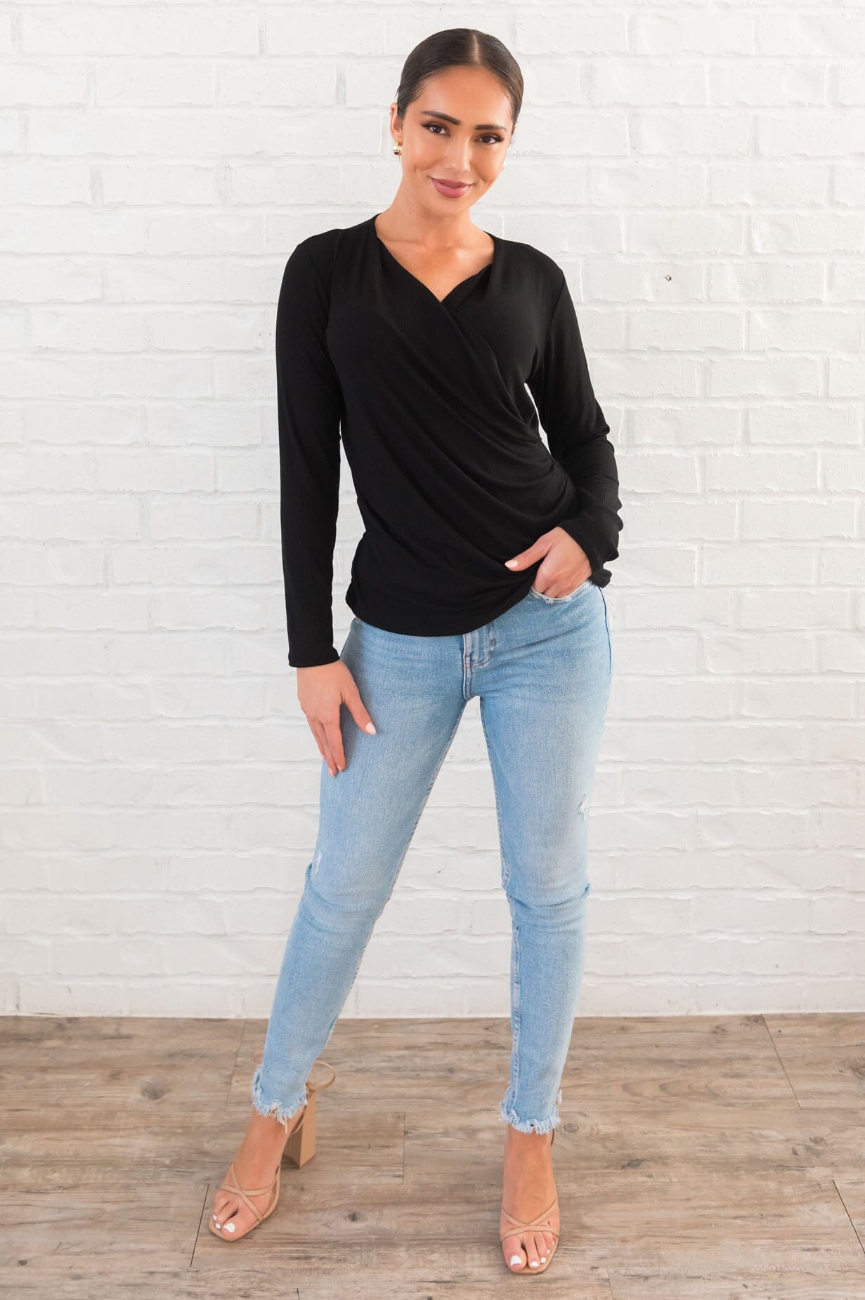 Double Crossed Modest Ribbed Top Tops vendor-unknown