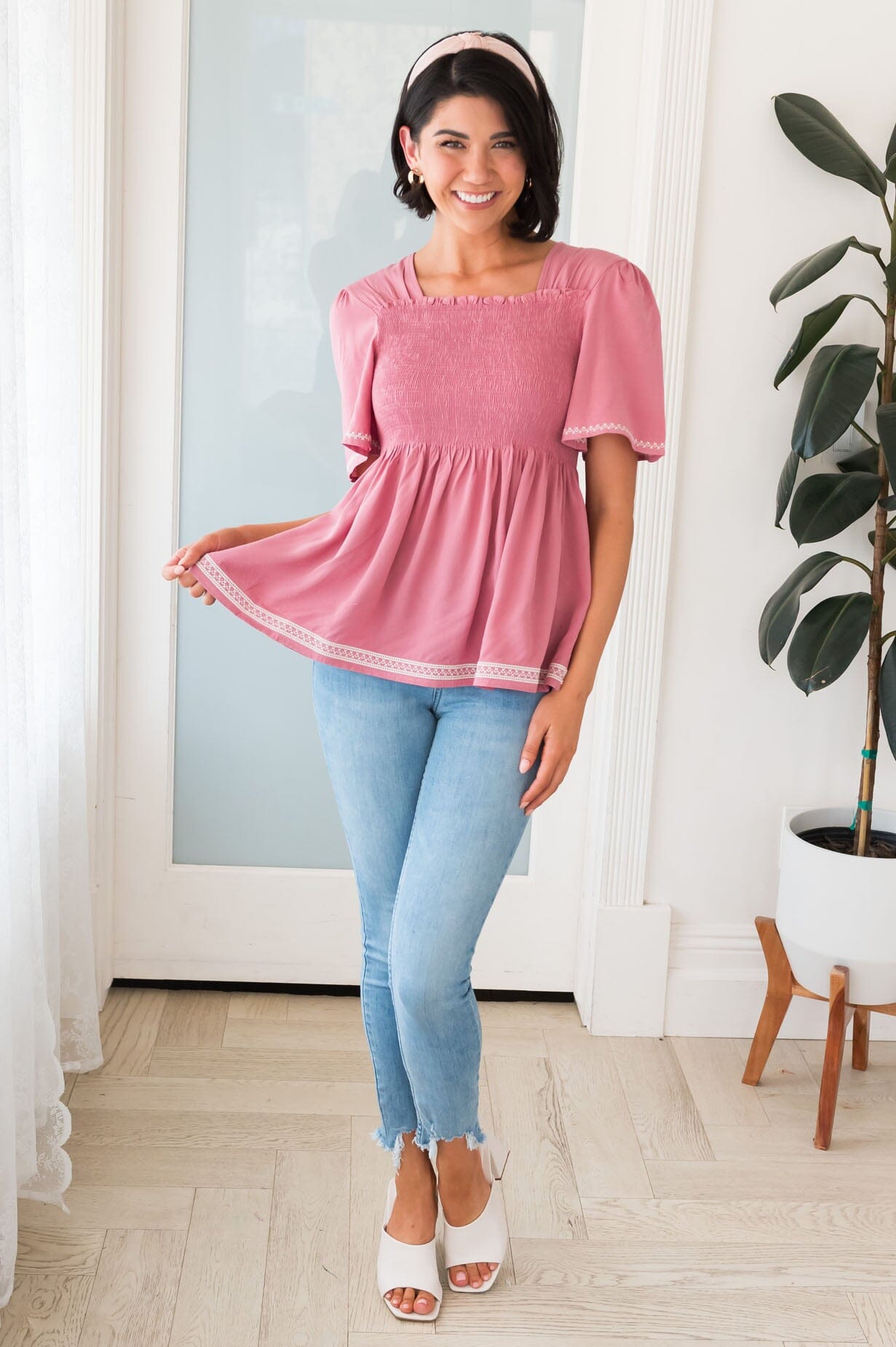 Abundant Cheer Modest Peplum Blouse Tops vendor-unknown