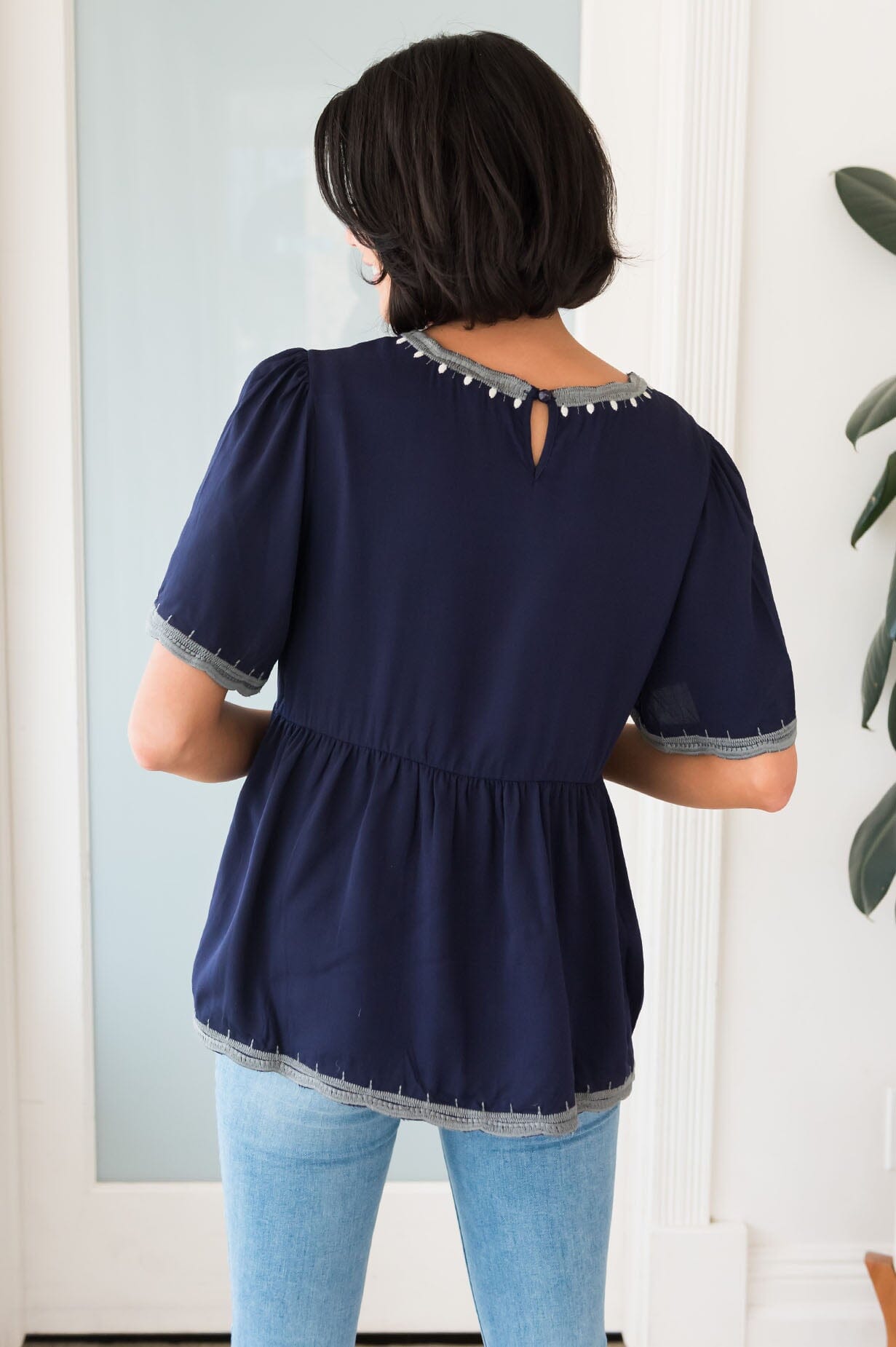 Predicting Joy Ahead Modest Peplum Blouse Tops vendor-unknown