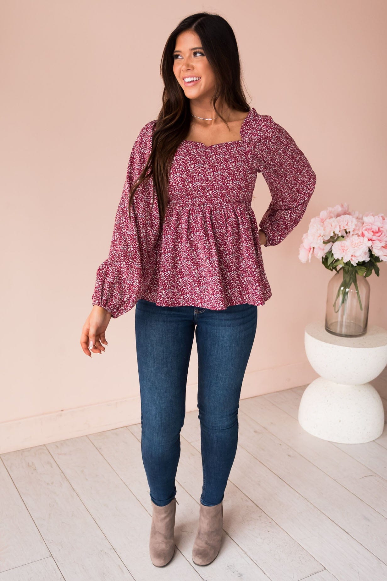Heart To Heart Modest Peplum Top Tops vendor-unknown