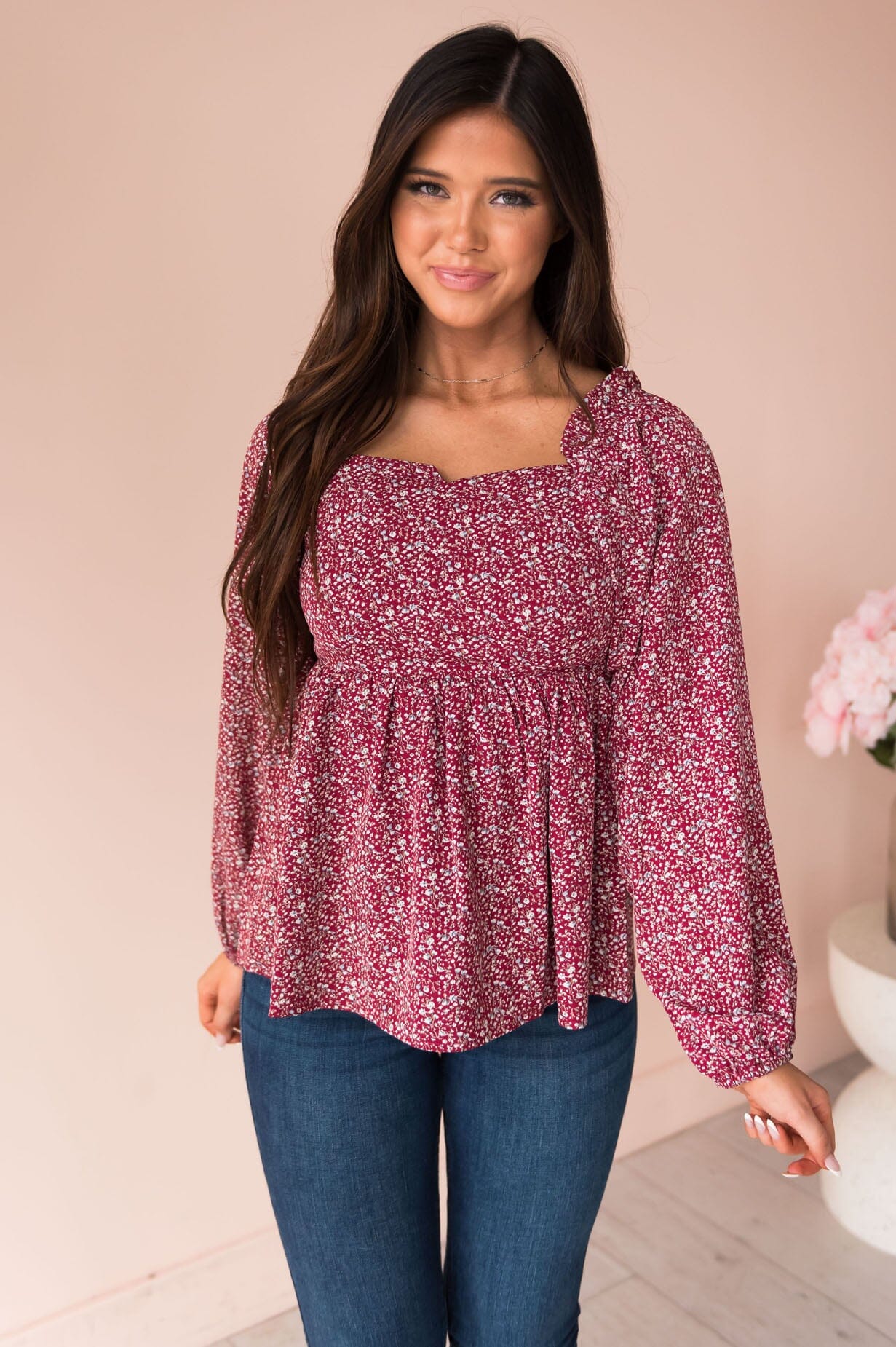 トップス heart button peplum tops Heart To Heart Modest Peplum Top