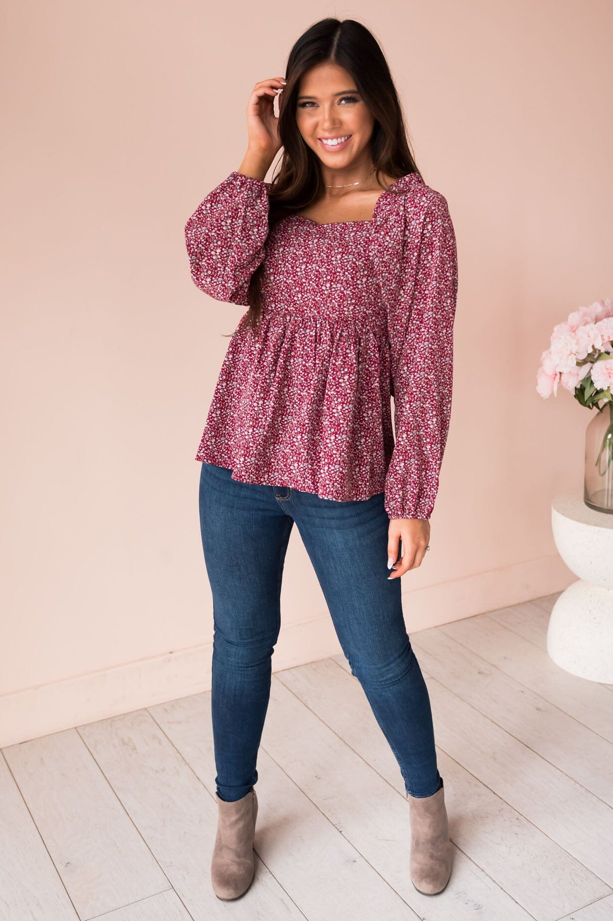 Heart To Heart Modest Peplum Top Tops vendor-unknown
