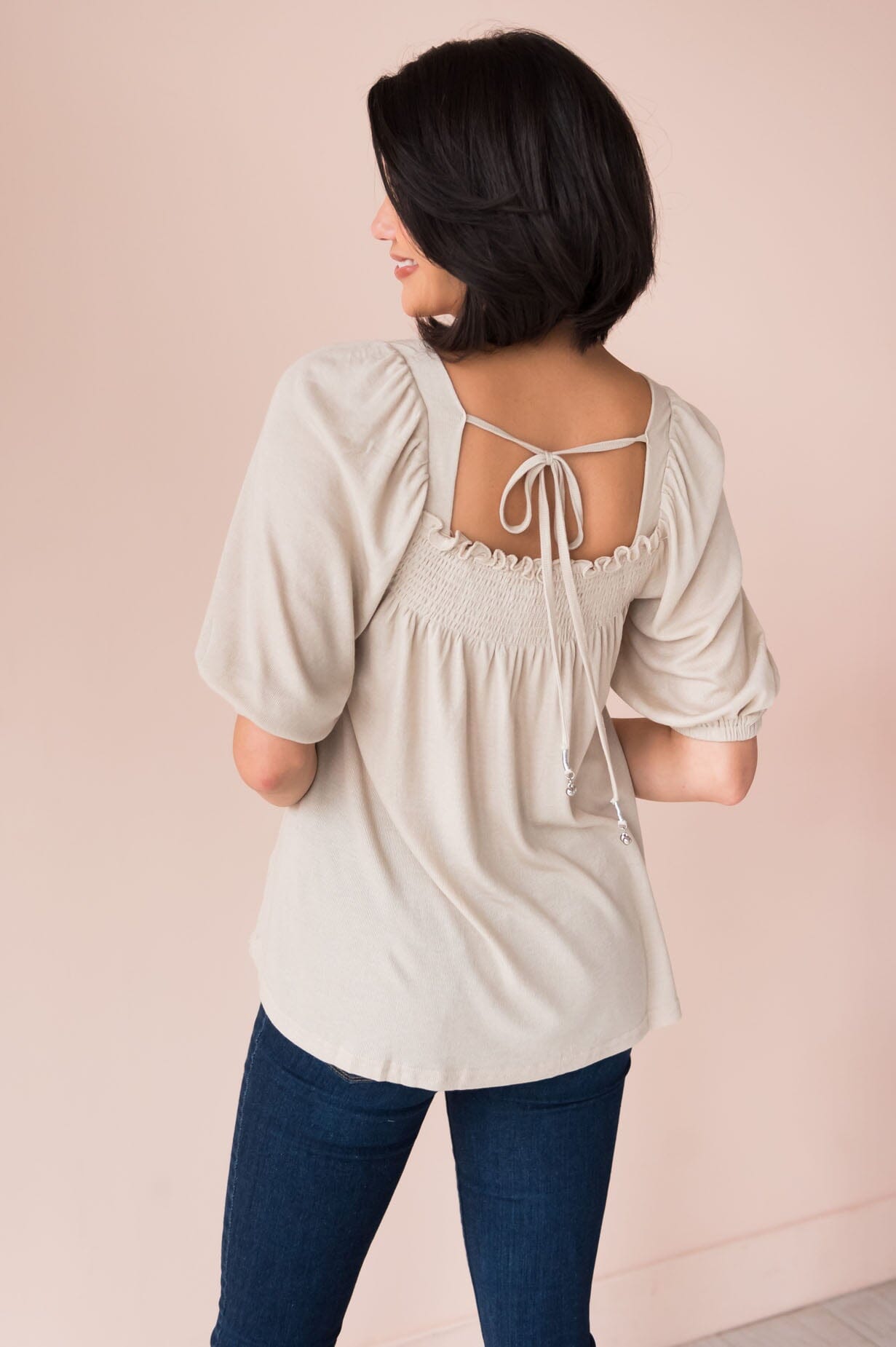 Humble Beginnings Modest Smocked Top Tops vendor-unknown