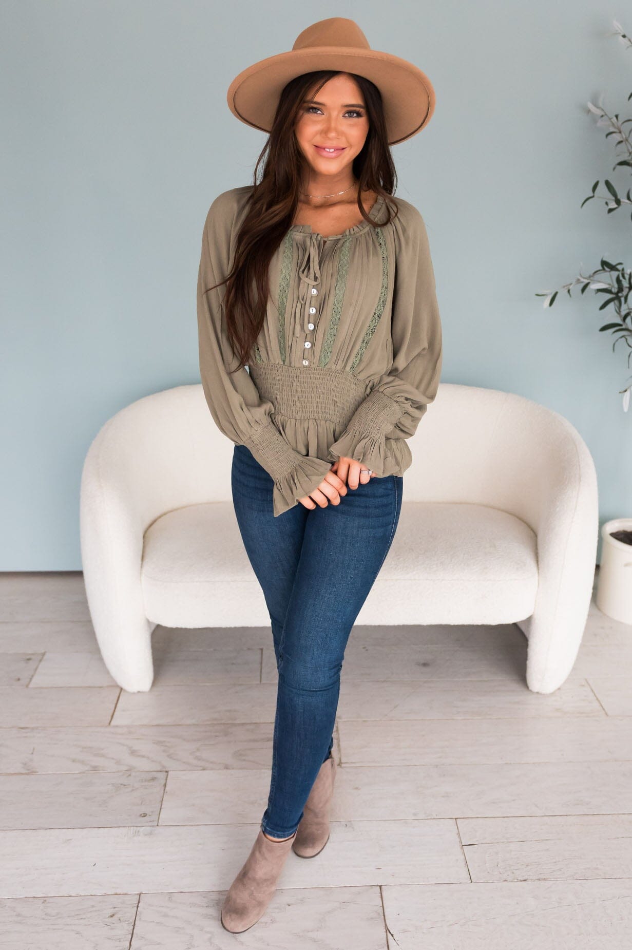 Feeling Fabulous Modest Smocked Top Tops vendor-unknown