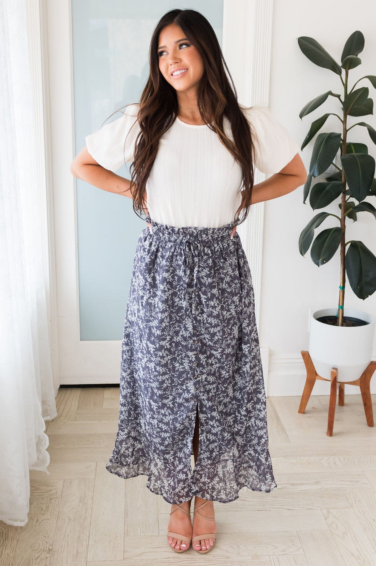 Spring Blooms Modest Button Skirt Modest Dresses vendor-unknown