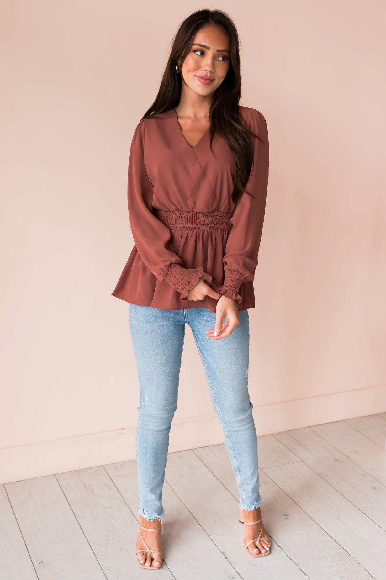 New Friends Modest Peplum Top Tops vendor-unknown