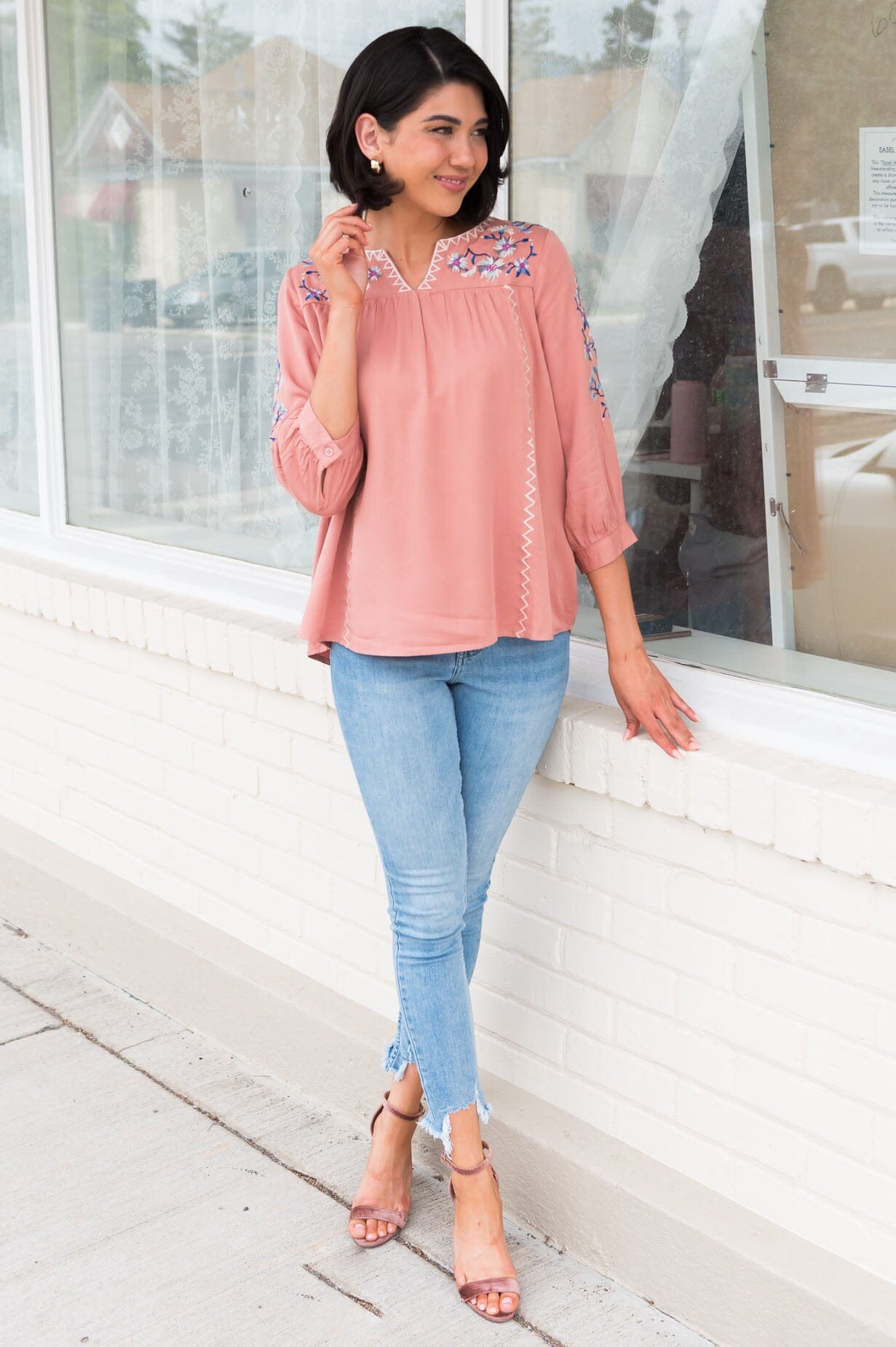 One Love Floral Embroidered Blouse Tops vendor-unknown