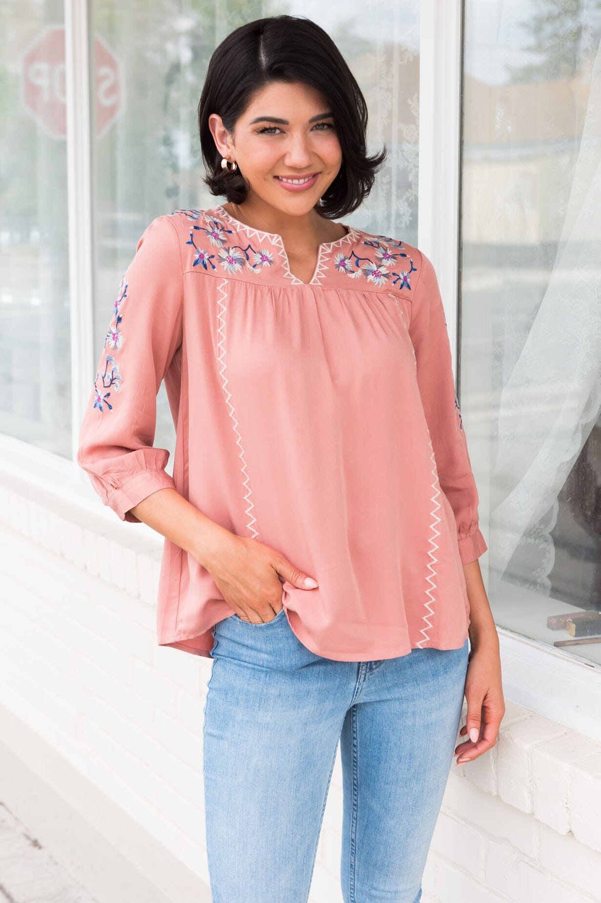 One Love Floral Embroidered Blouse Tops vendor-unknown