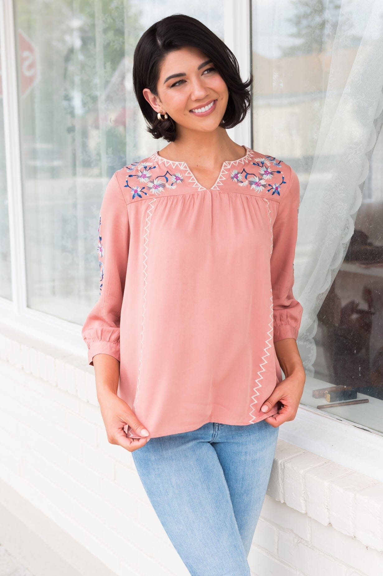 One Love Floral Embroidered Blouse Tops vendor-unknown