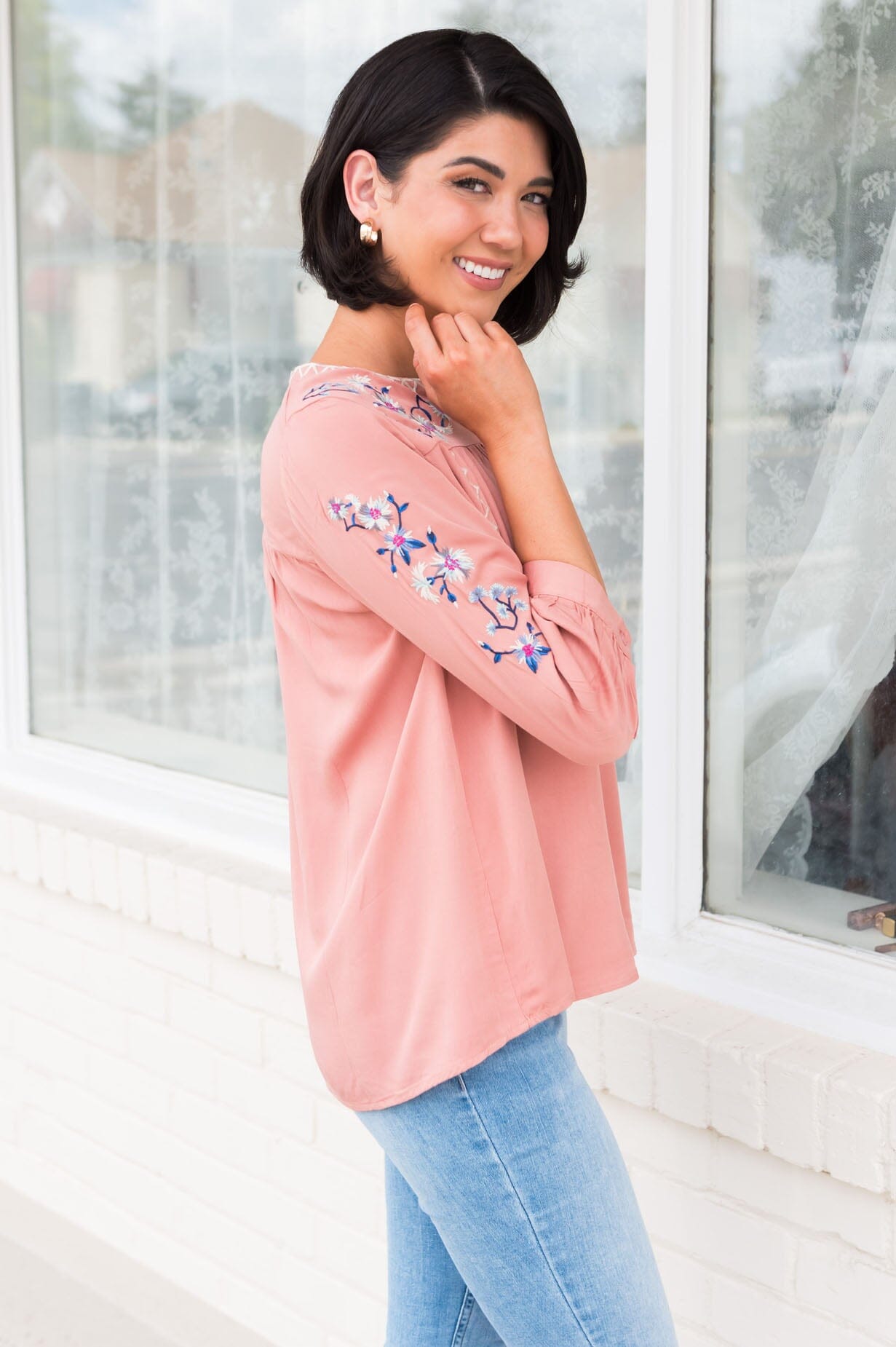 One Love Floral Embroidered Blouse Tops vendor-unknown