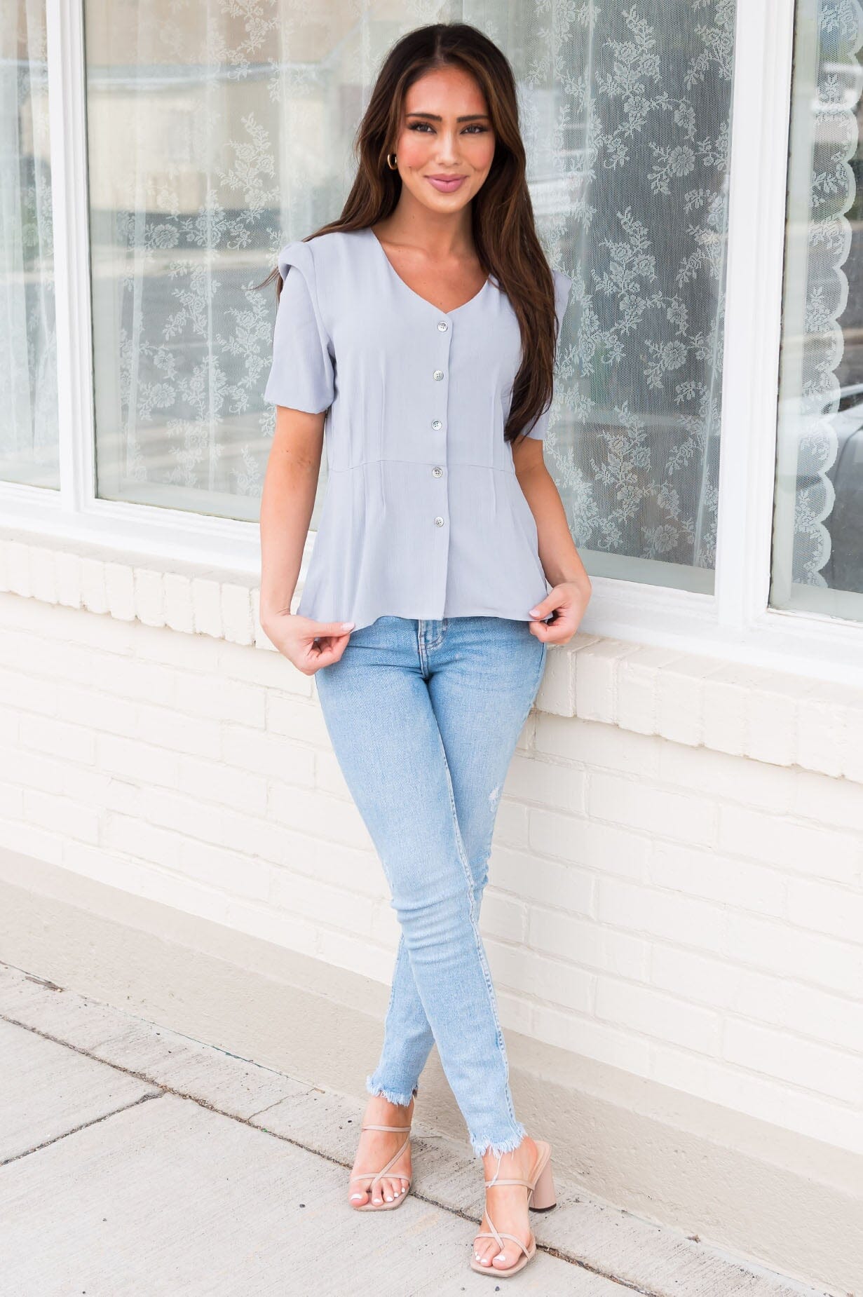 Classic Peplum Modest Blouse Tops vendor-unknown