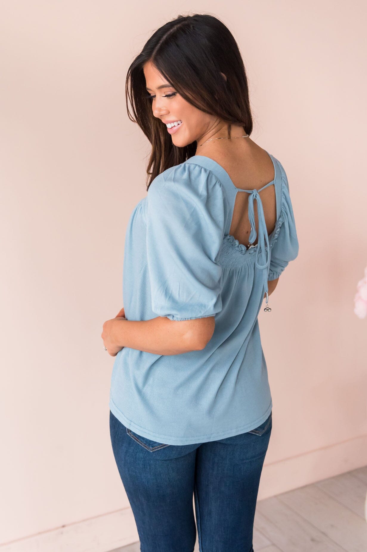 Humble Beginnings Modest Smocked Top Tops vendor-unknown