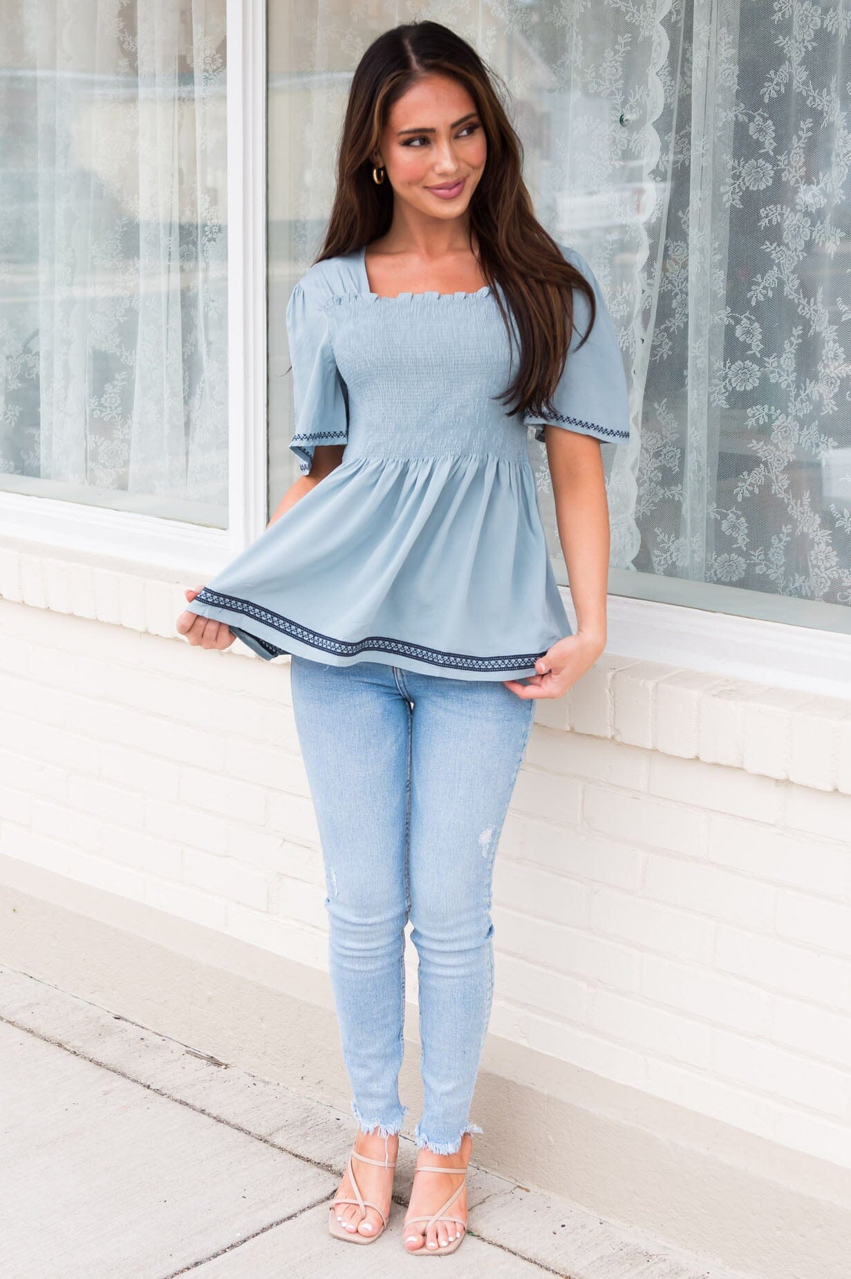 Abundant Cheer Modest Peplum Blouse Tops vendor-unknown