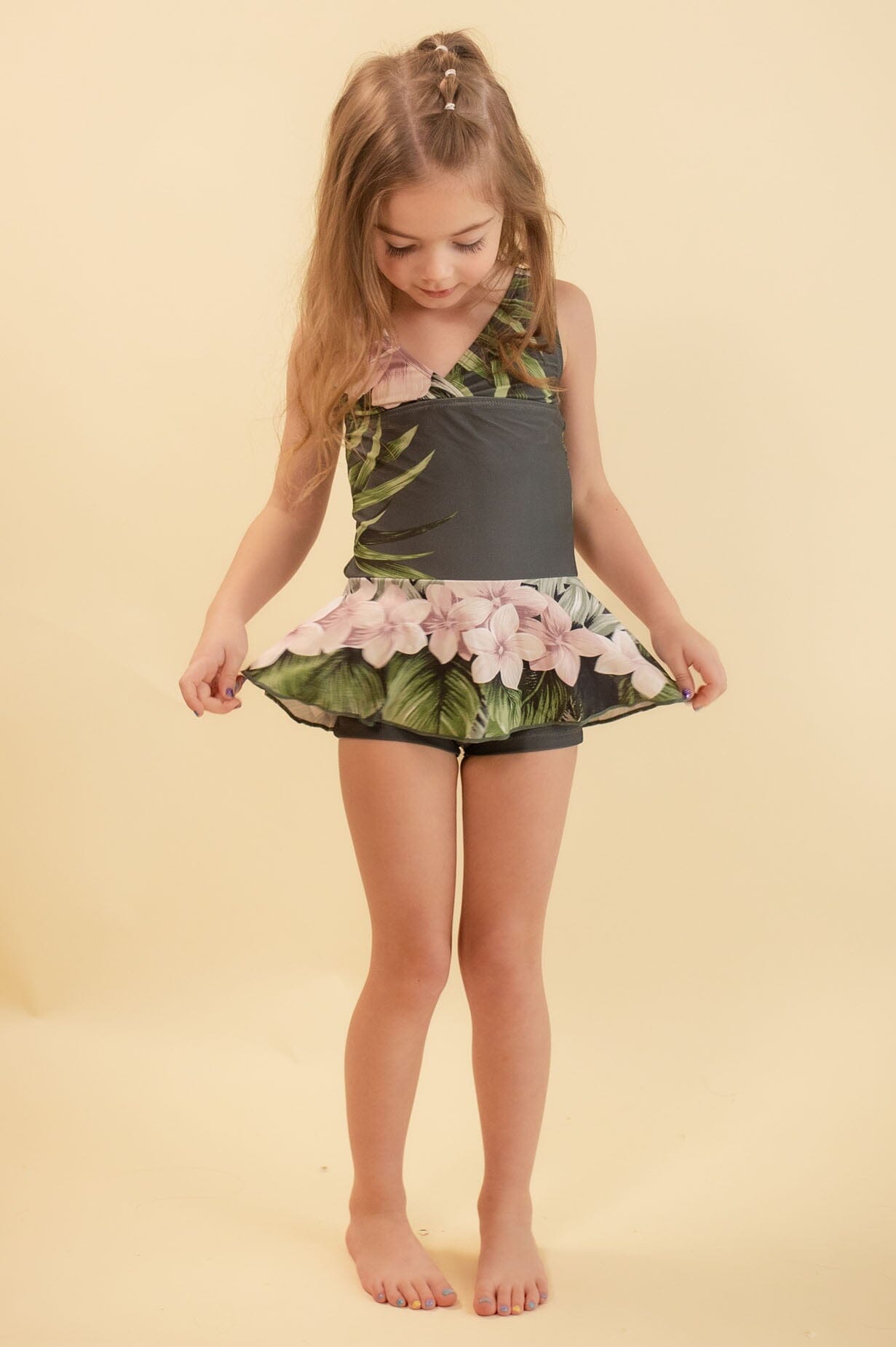one piece mini skirt dress Little Aloha Forest One Piece Tropical Green Floral / 2/3