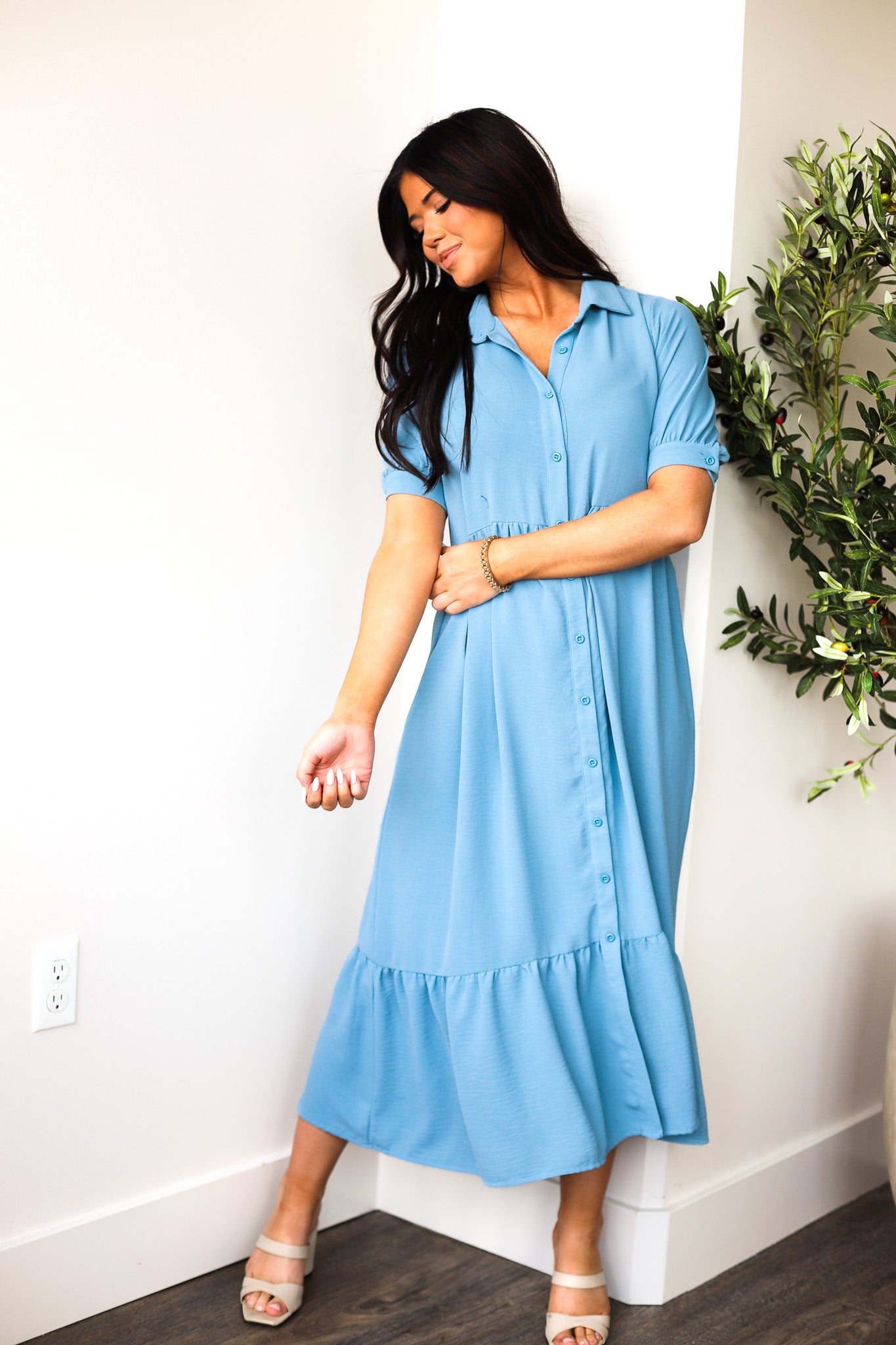 The Leo Modest Button Dress Peaceful Blue / XL