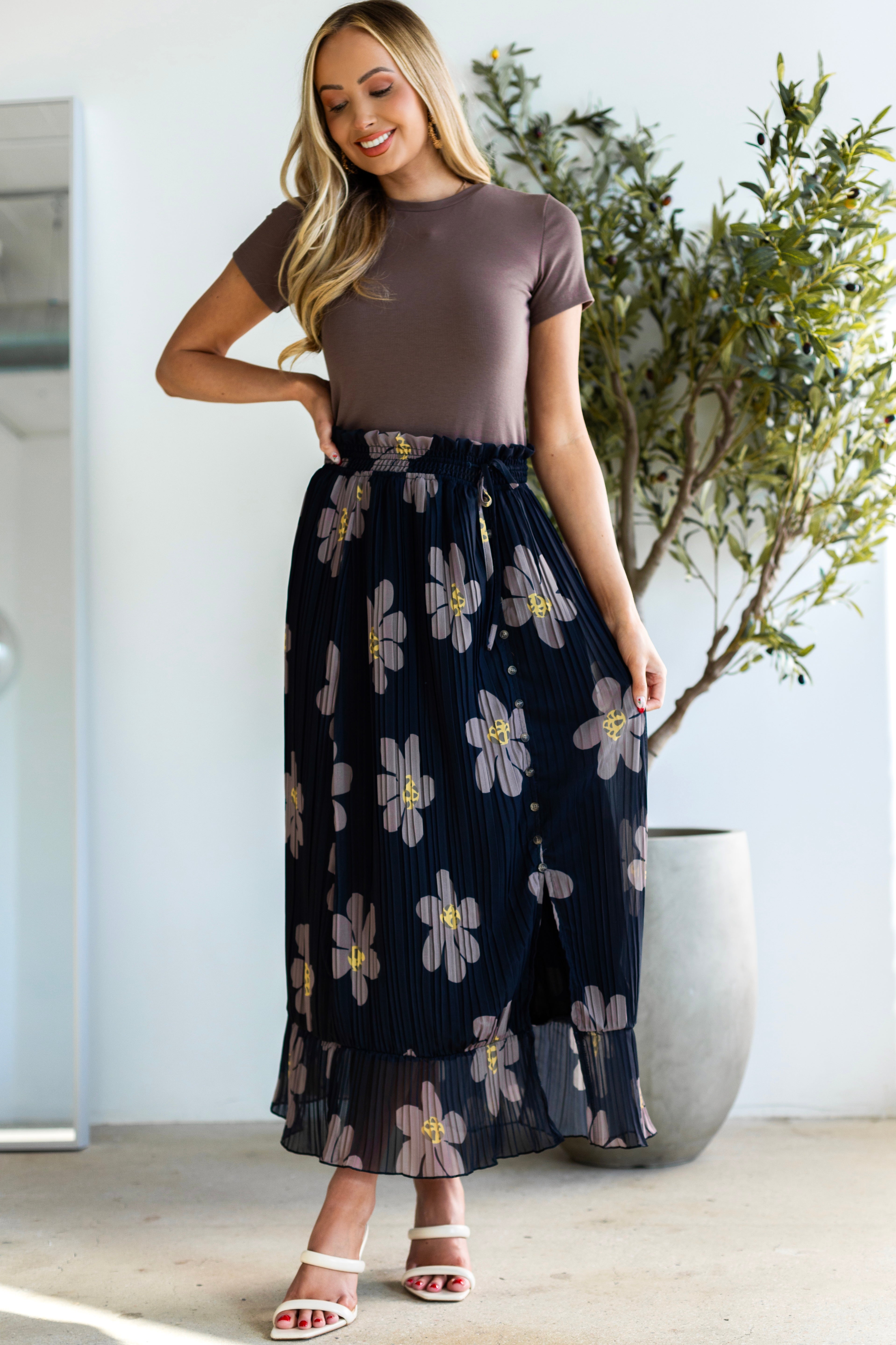 Spring Blooms Modest Button Skirt