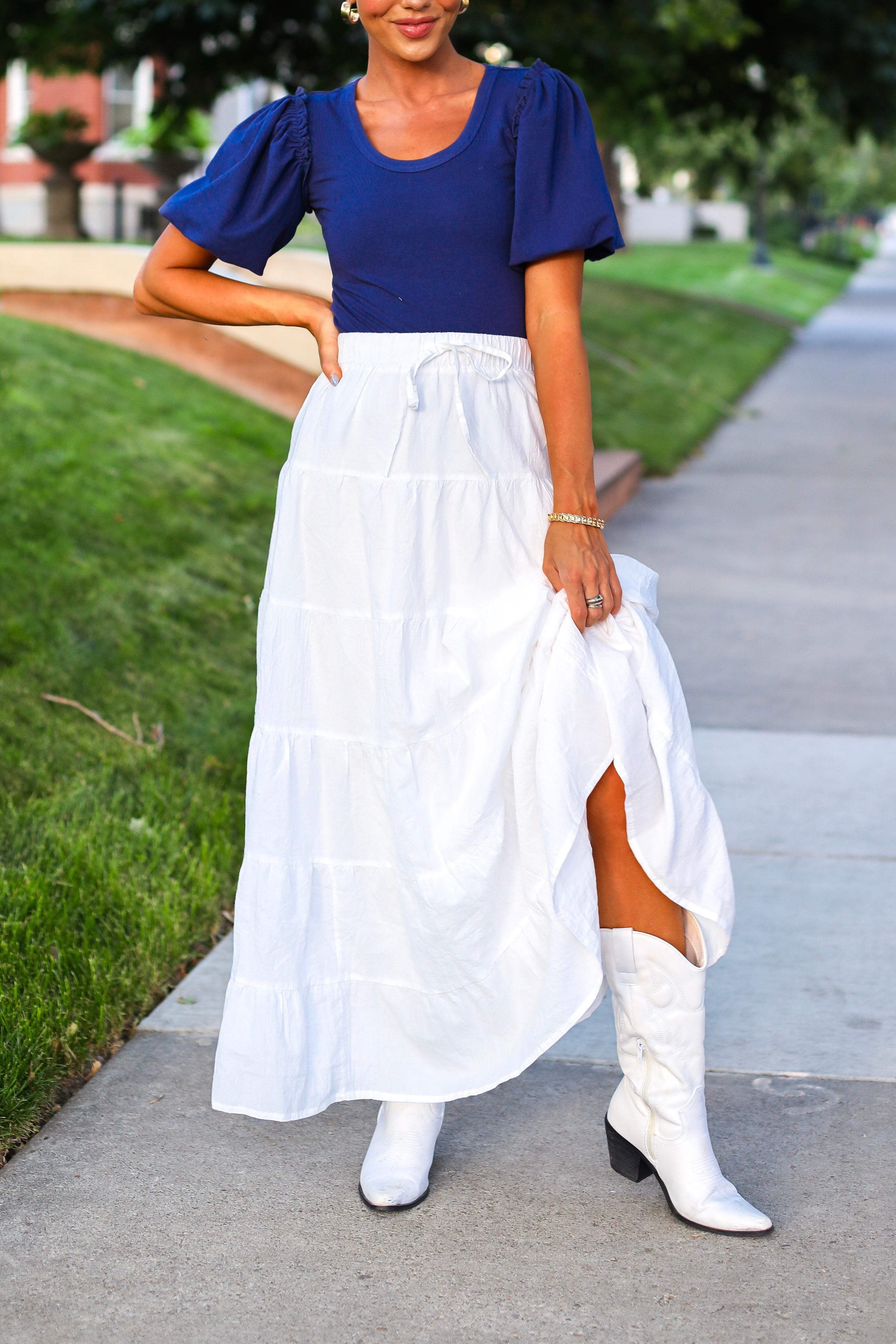 Drawstring Boho Maxi Skirt