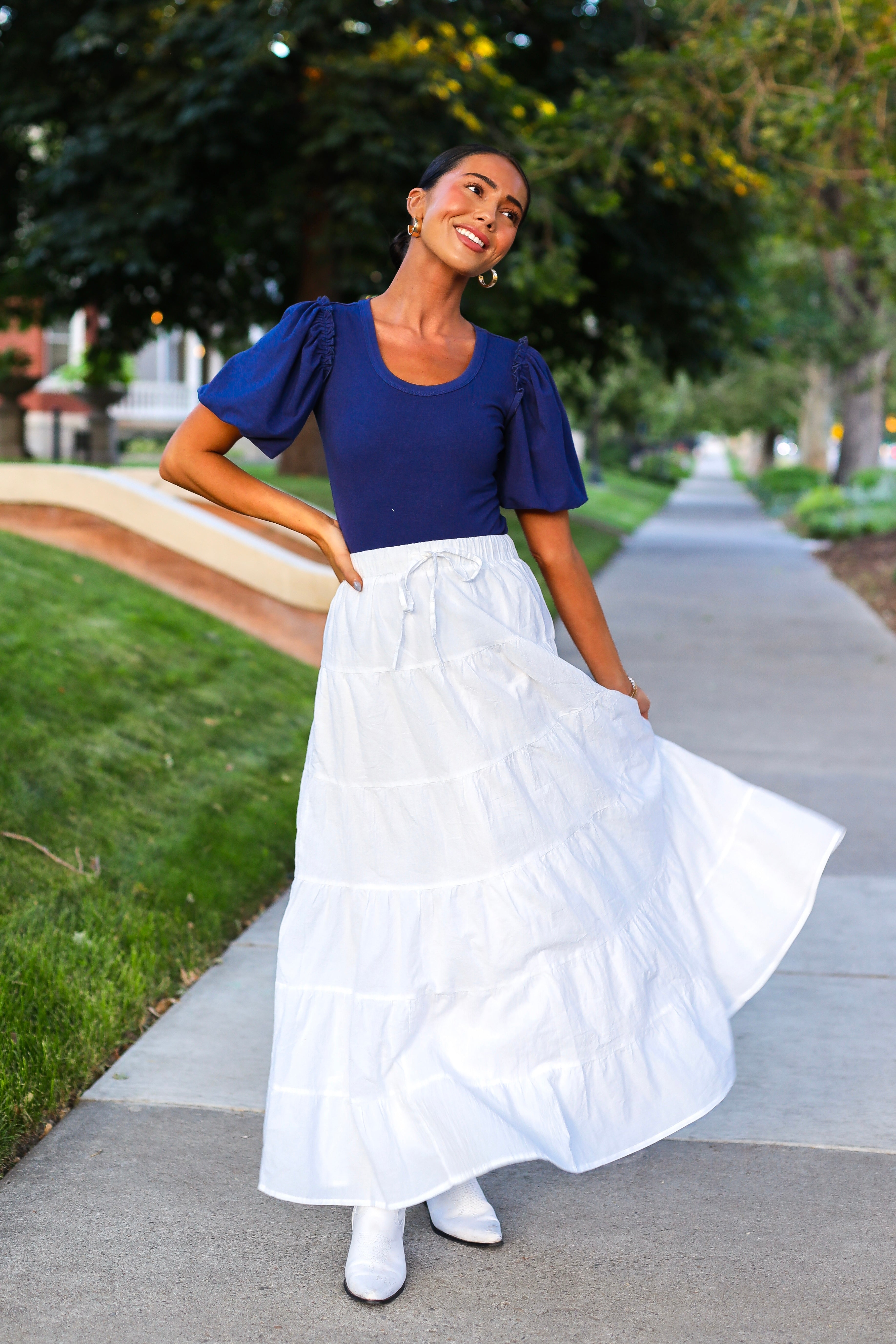Drawstring Boho Maxi Skirt