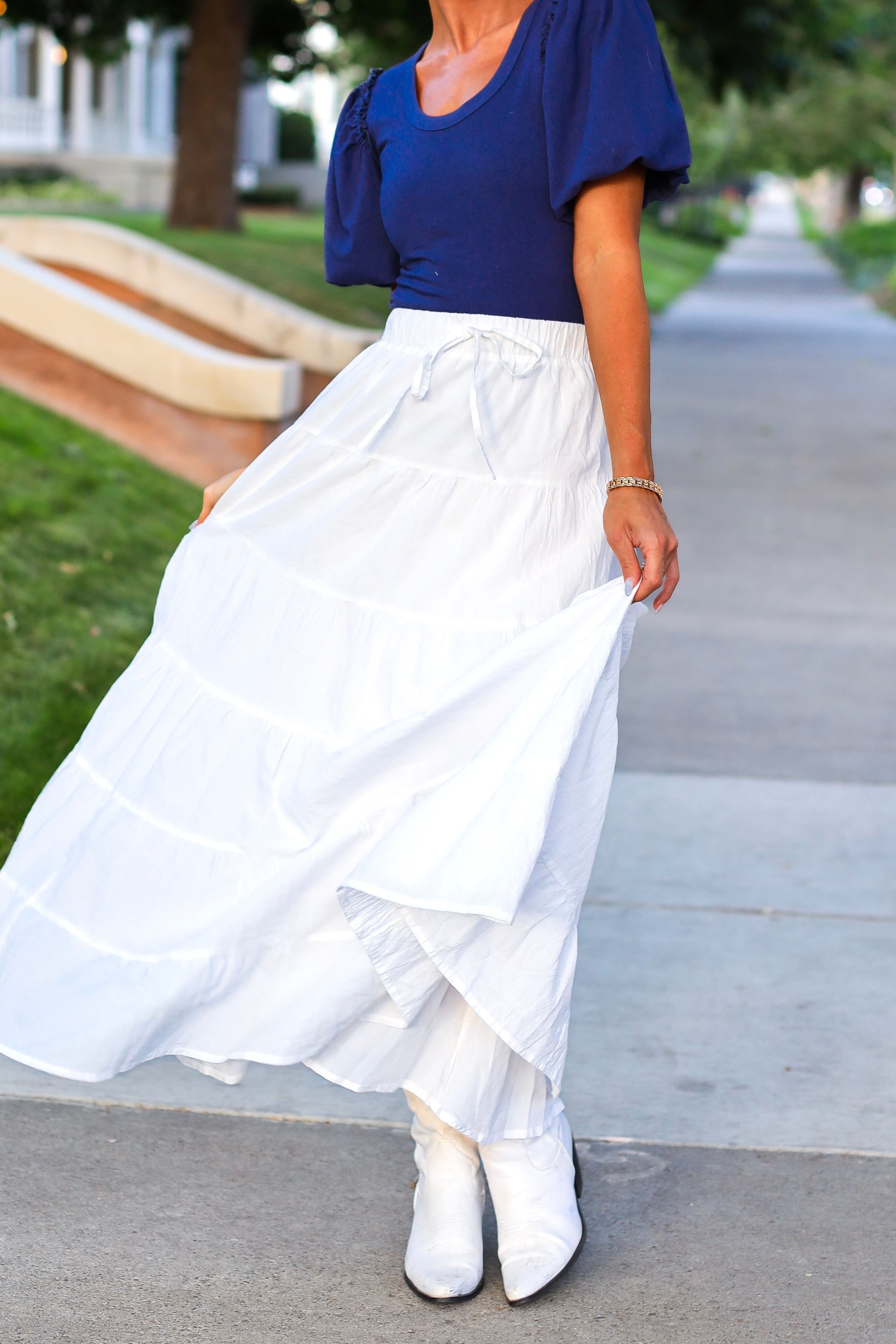 Drawstring Boho Maxi Skirt