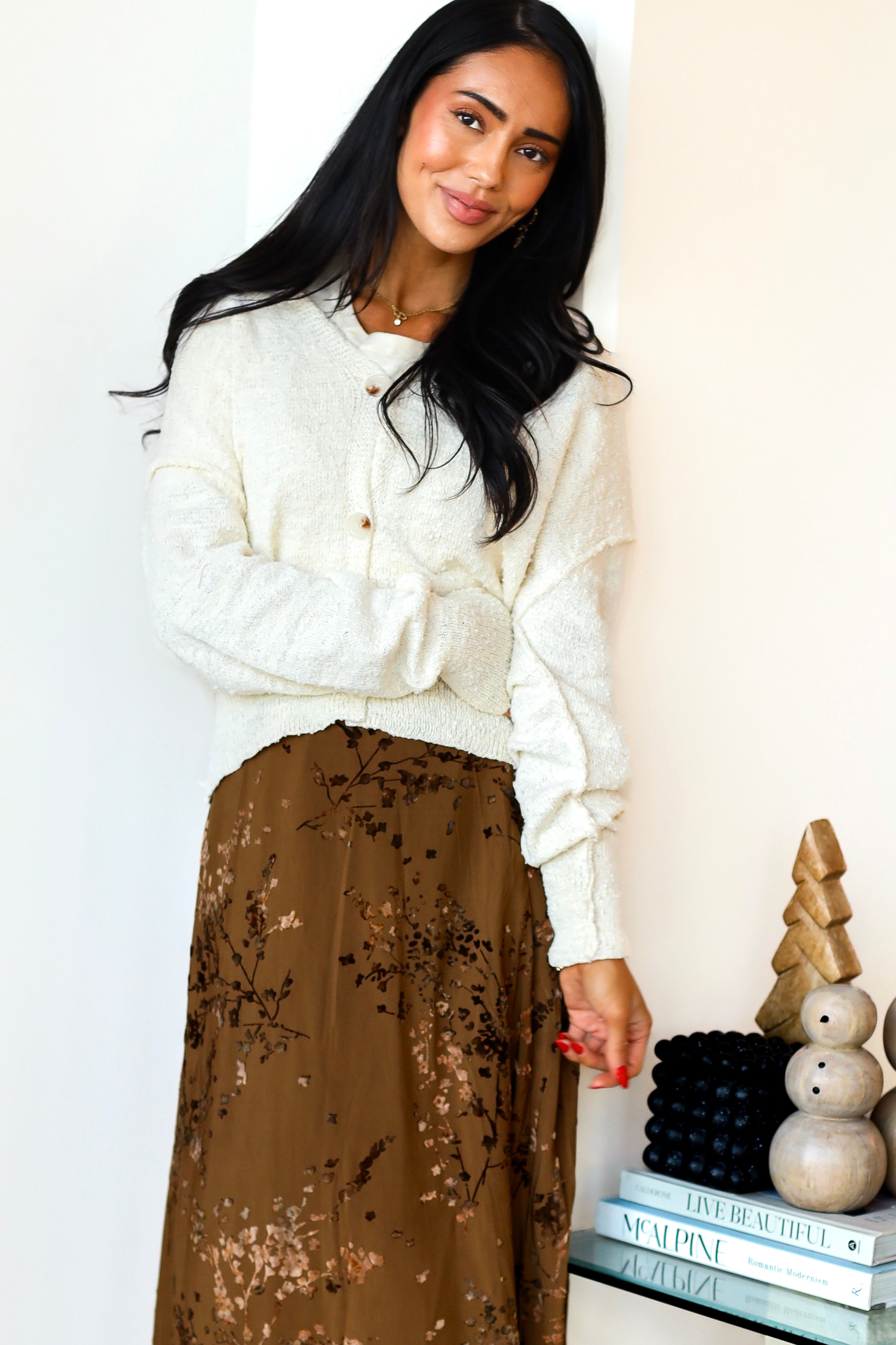 Button Front Drop Sleeve Cardigan