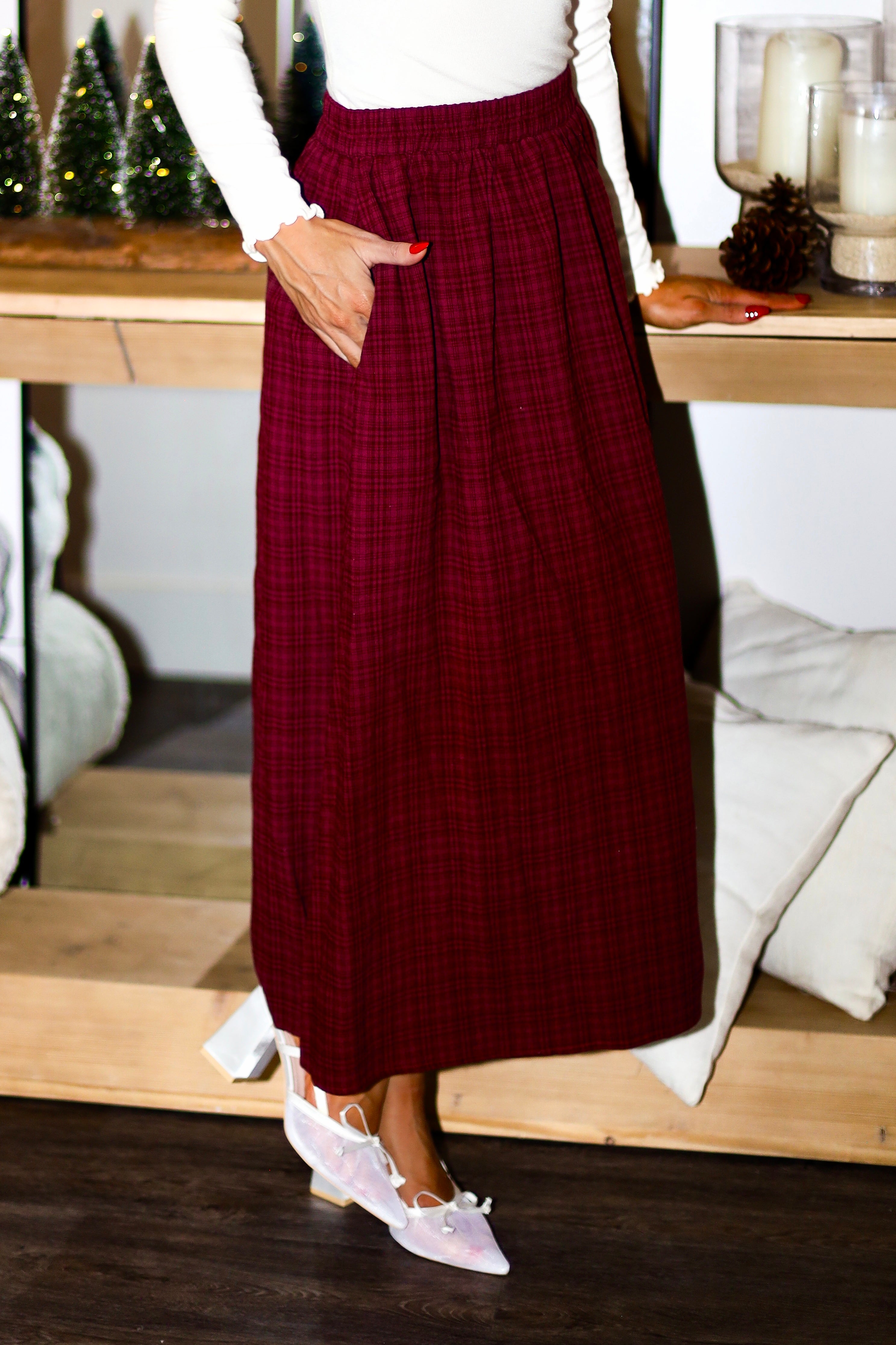 Joyful Feelings Plaid Pocket Skirt