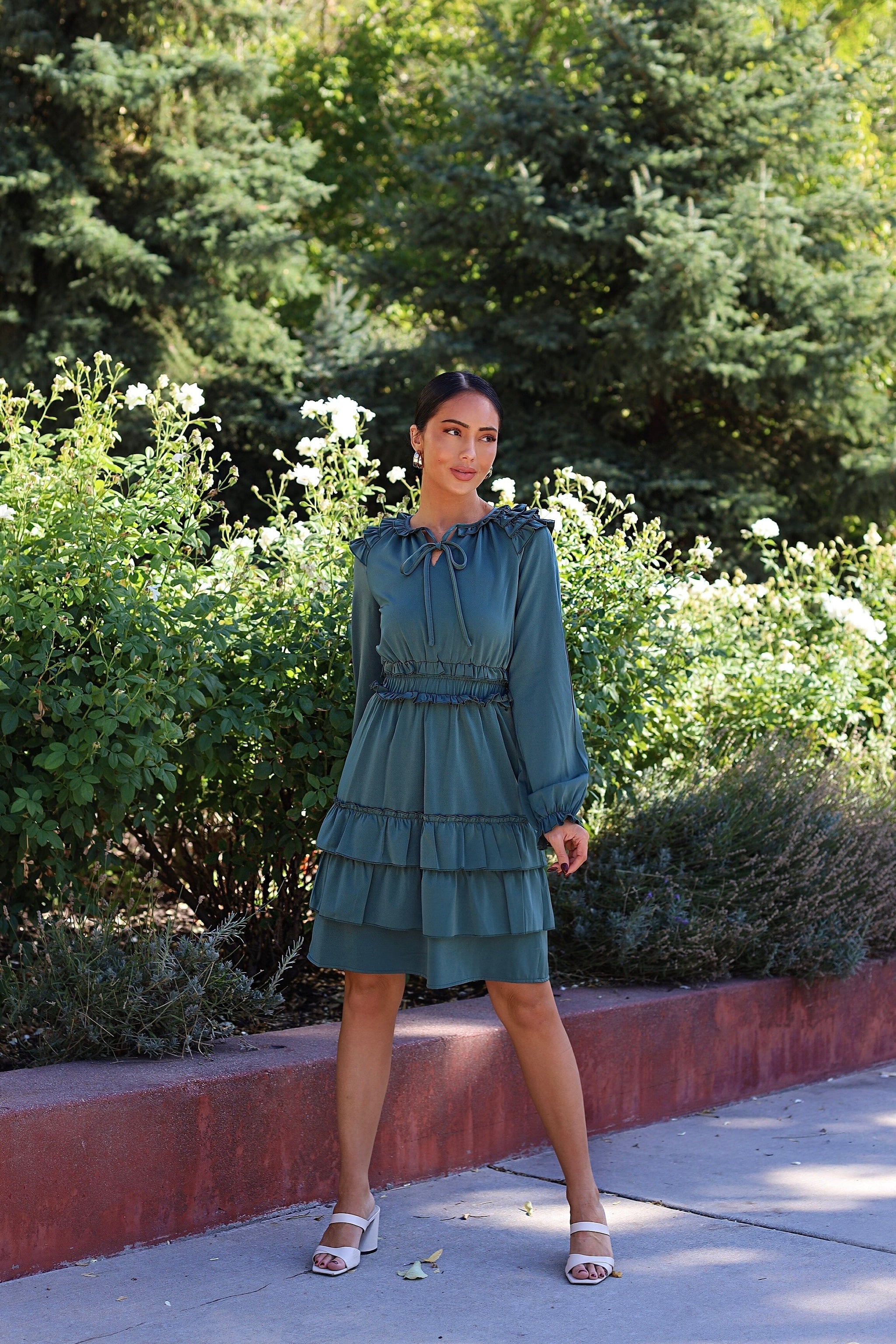 The Eloise Modest Ruffle Dress Palace Green / S