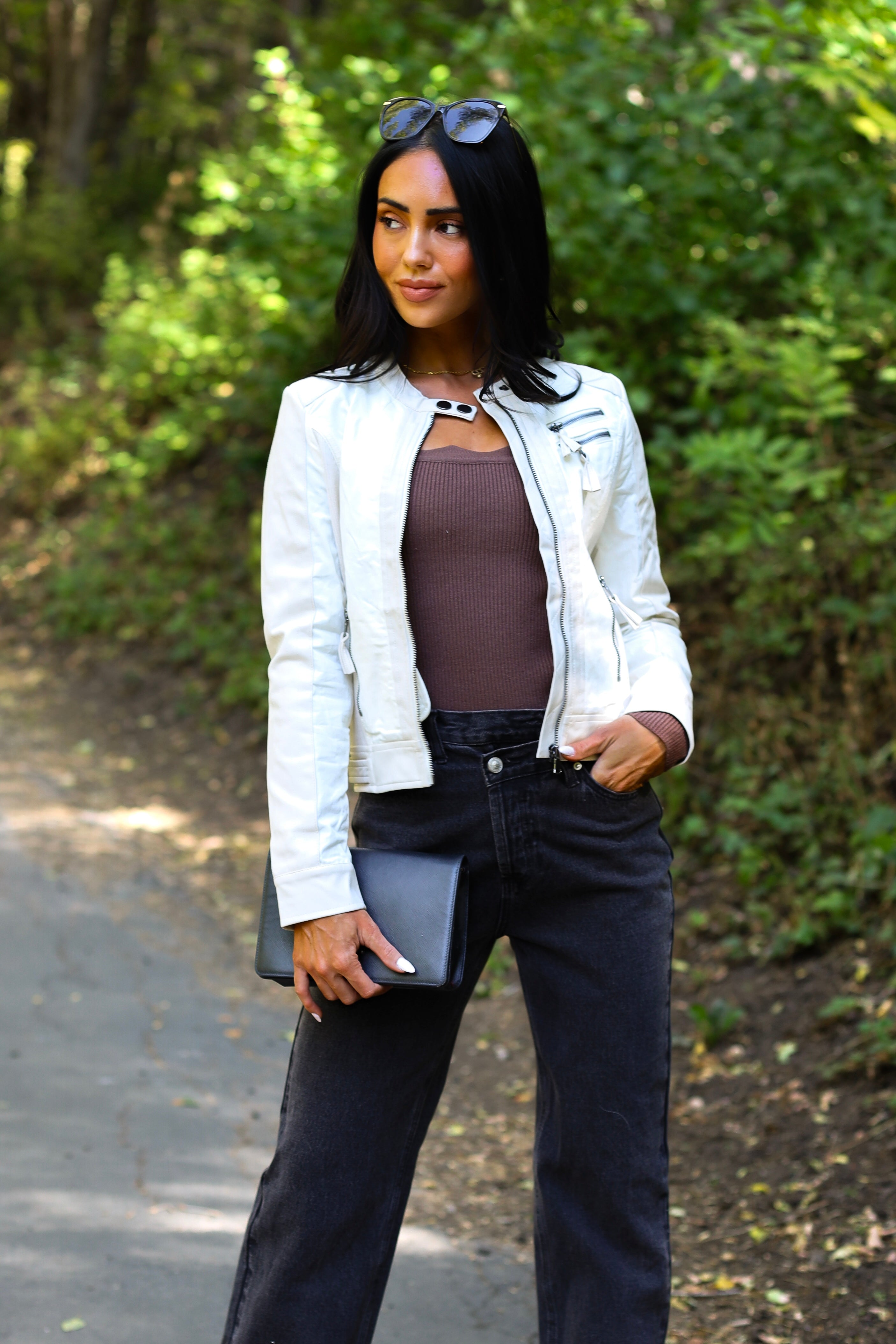 Catching Wishes Faux Leather Moto Jacket