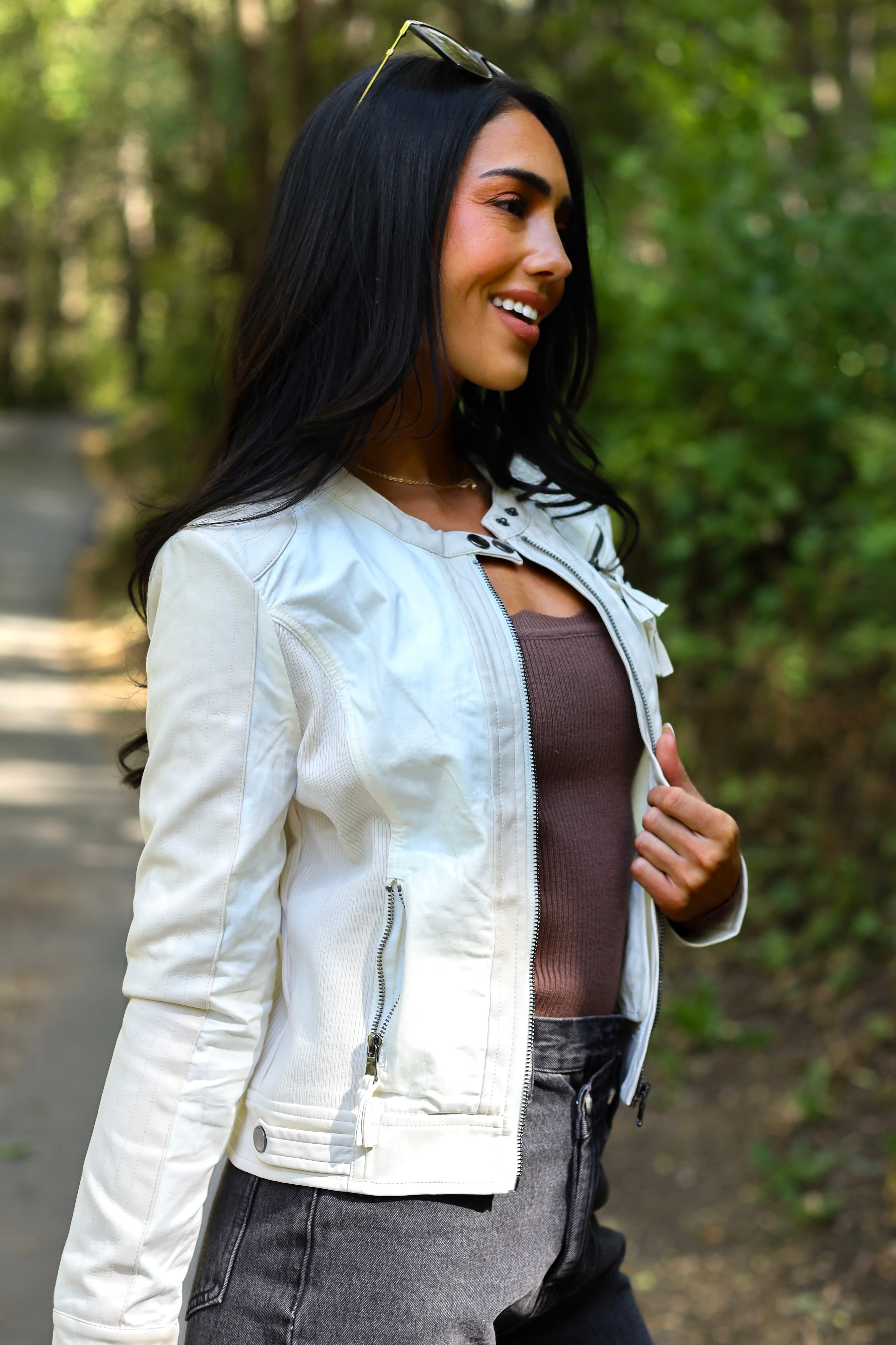 Catching Wishes Faux Leather Moto Jacket