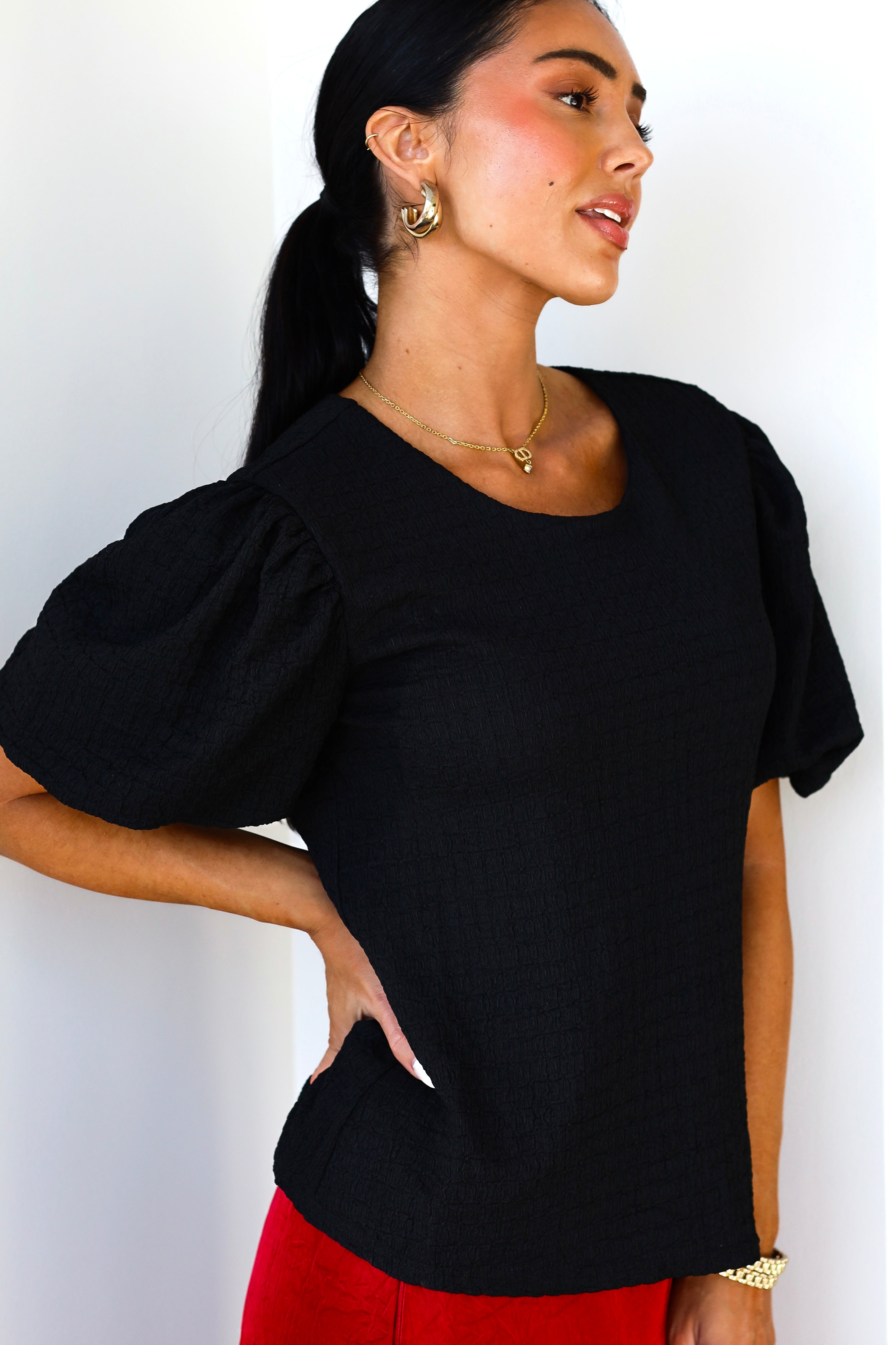 Textured Puff Sleeve Top