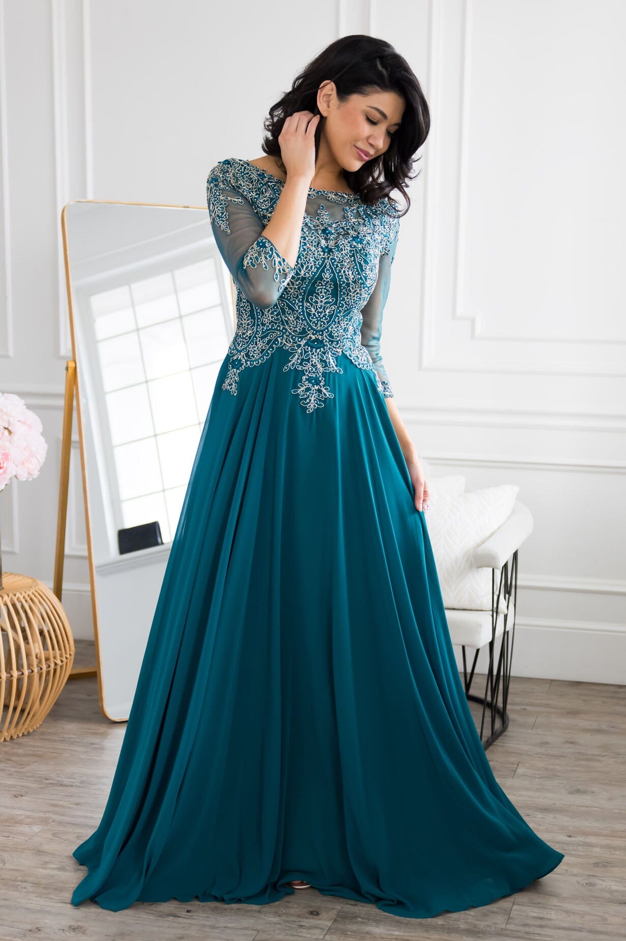 The Eden Modest Floral Maxi Dress Rich Teal / 3XL The Eden Modest Floral Maxi Dress Rich Teal / 3XL