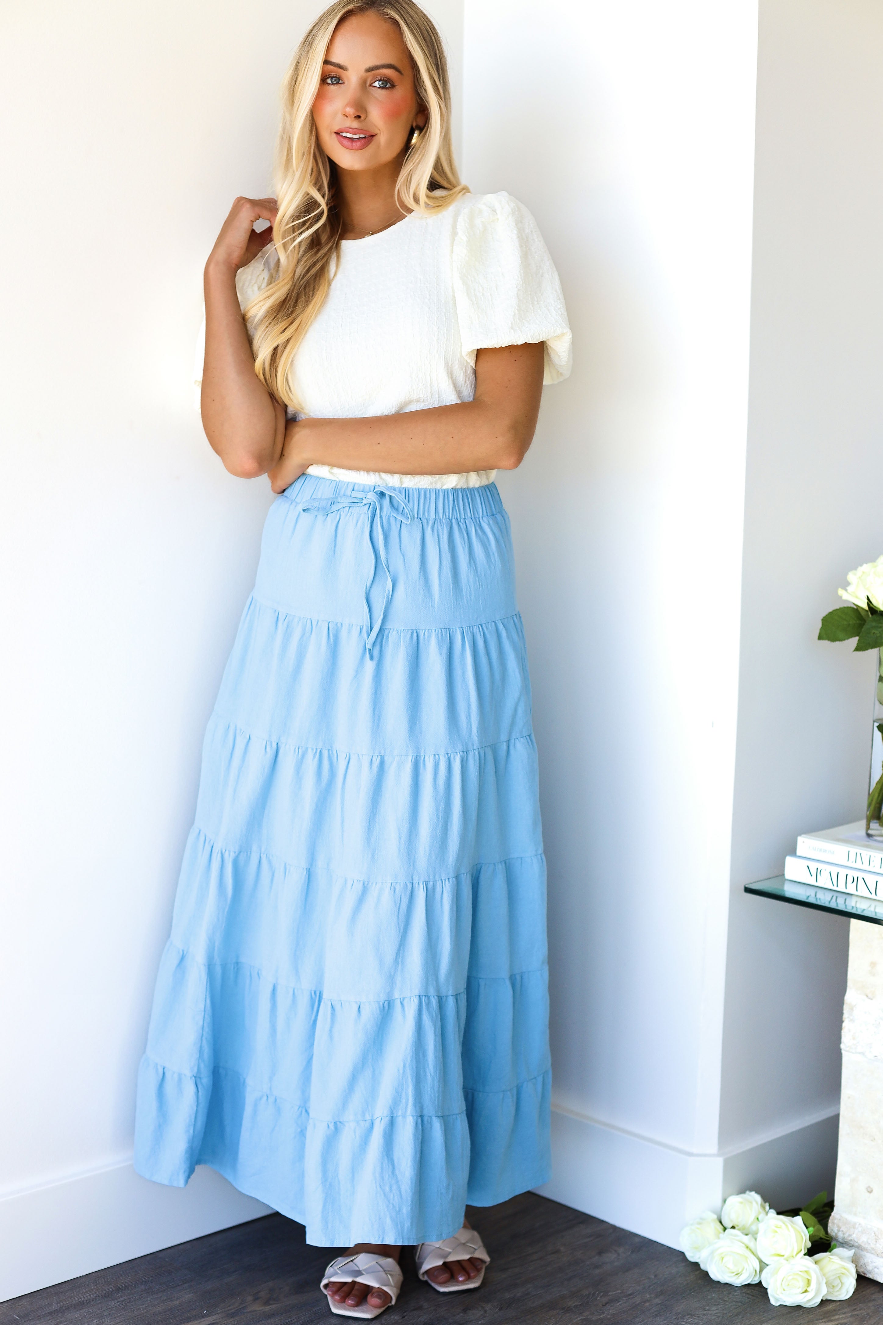 Drawstring Boho Maxi Skirt