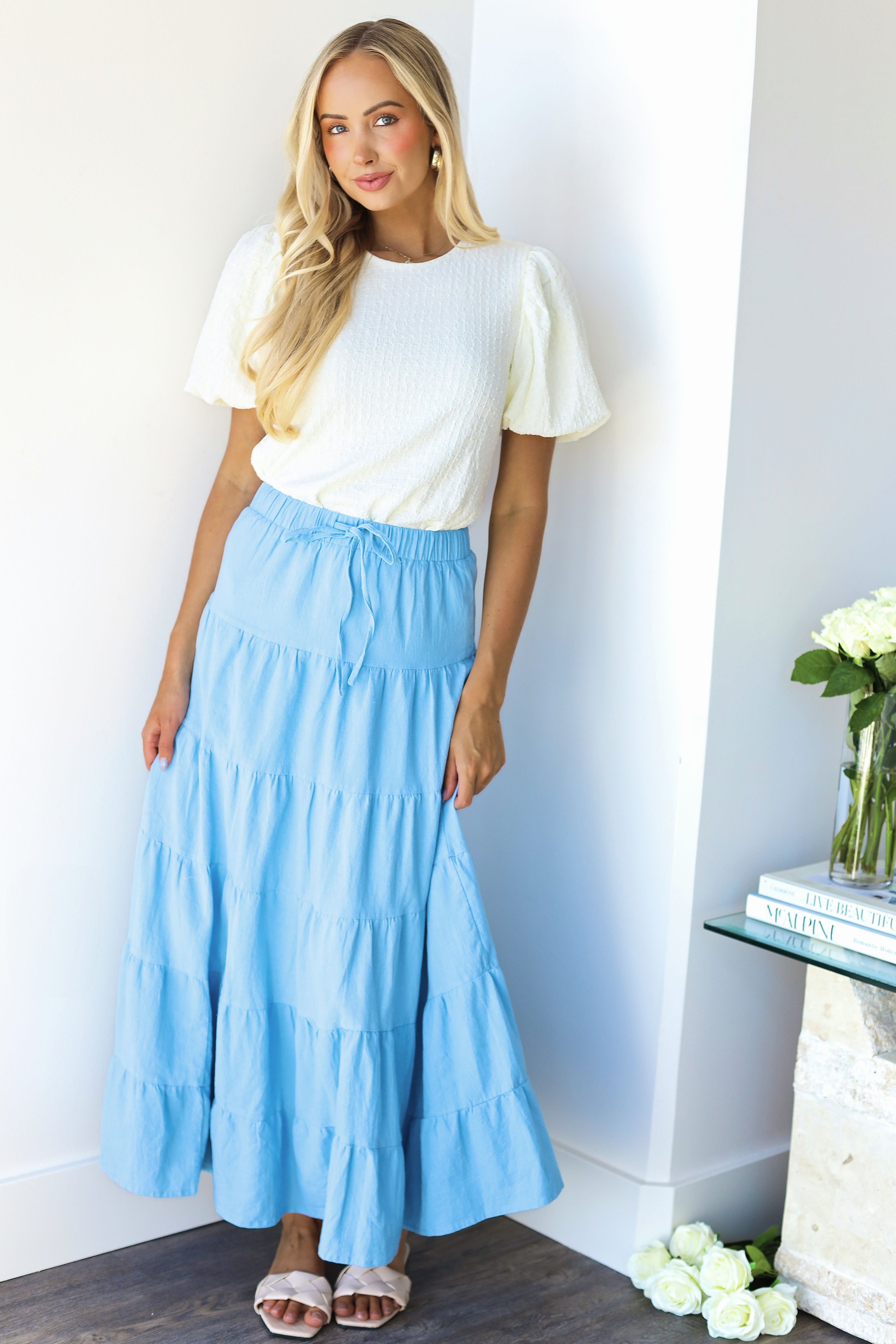 Drawstring Boho Maxi Skirt