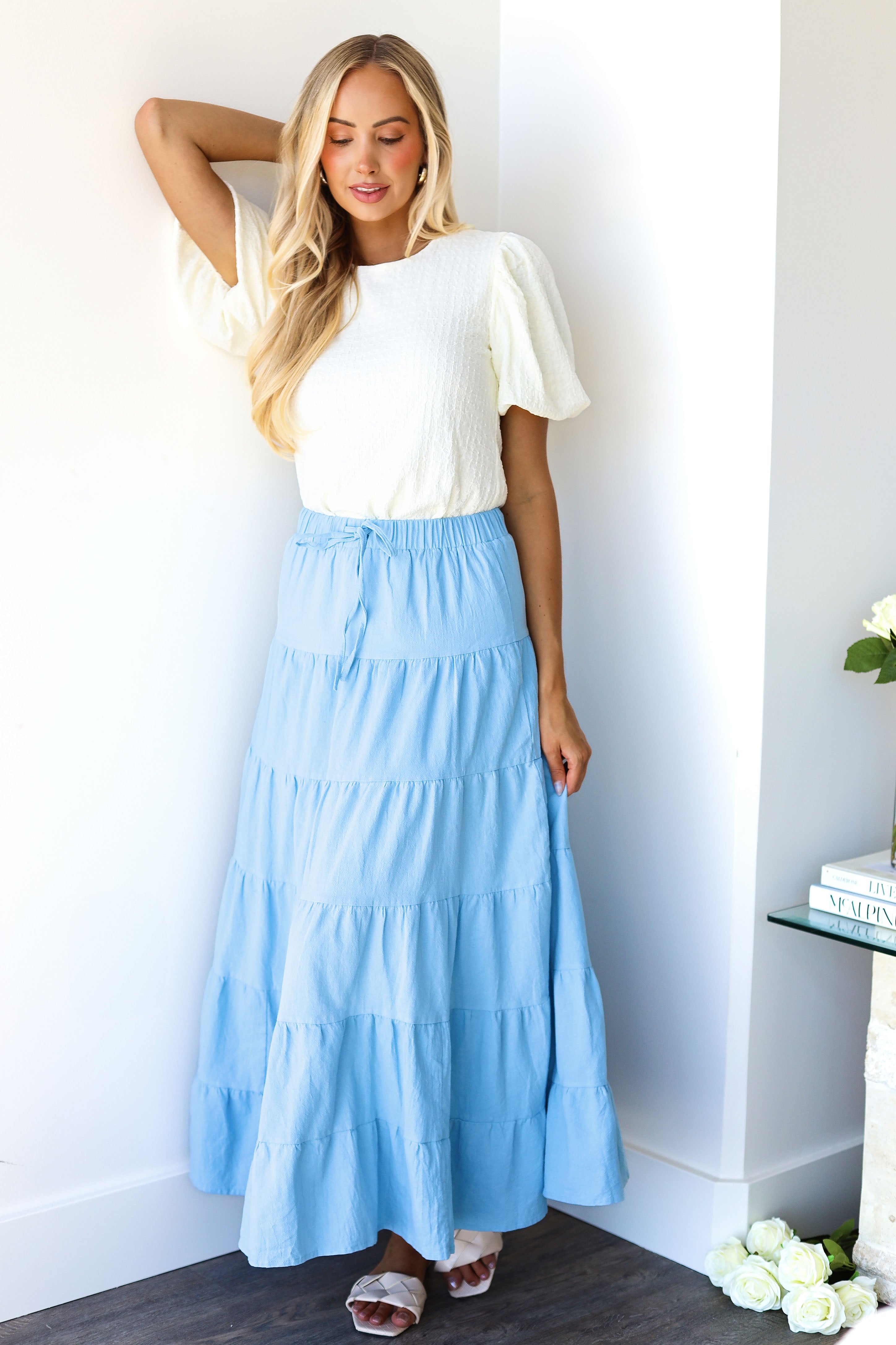 Drawstring Boho Maxi Skirt
