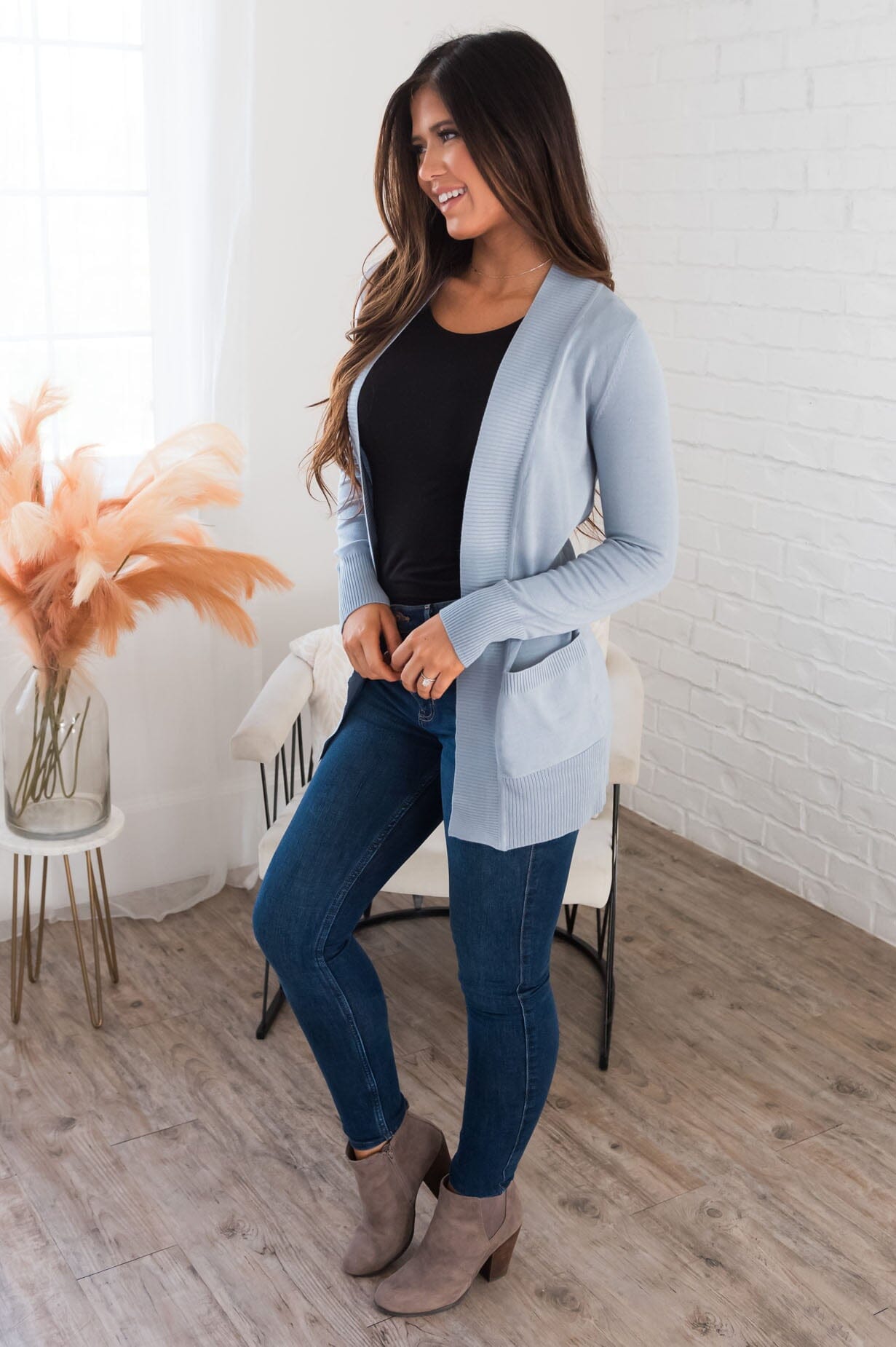 Long Distance Modest Pocket Cardigan Tops vendor-unknown