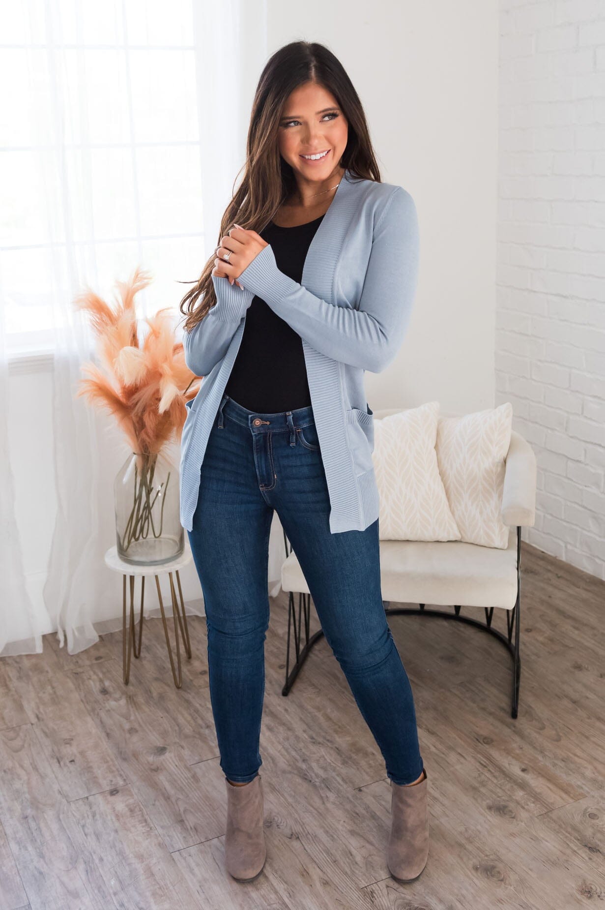 Long Distance Modest Pocket Cardigan Tops vendor-unknown