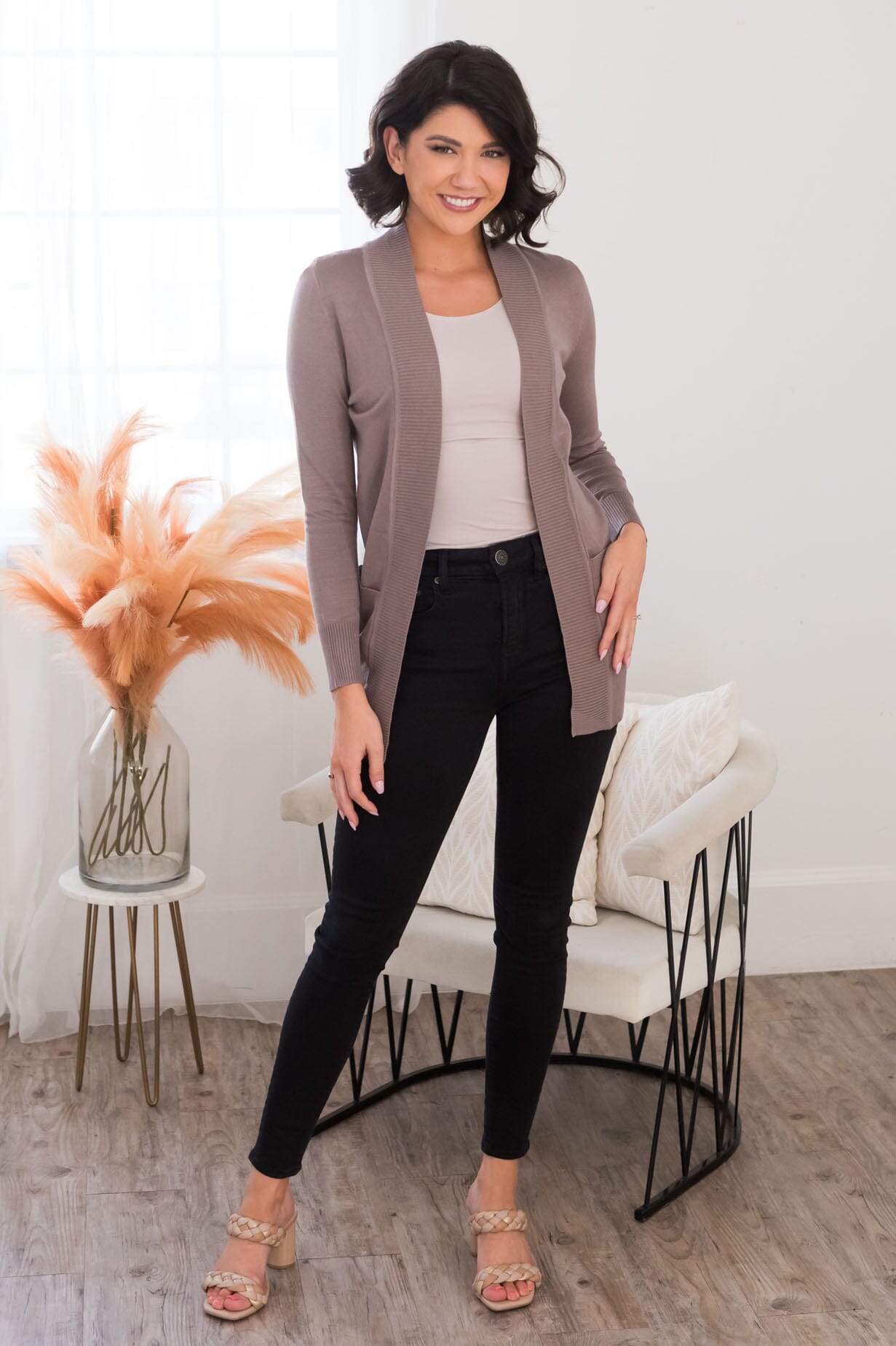 Long Distance Modest Pocket Cardigan Tops vendor-unknown