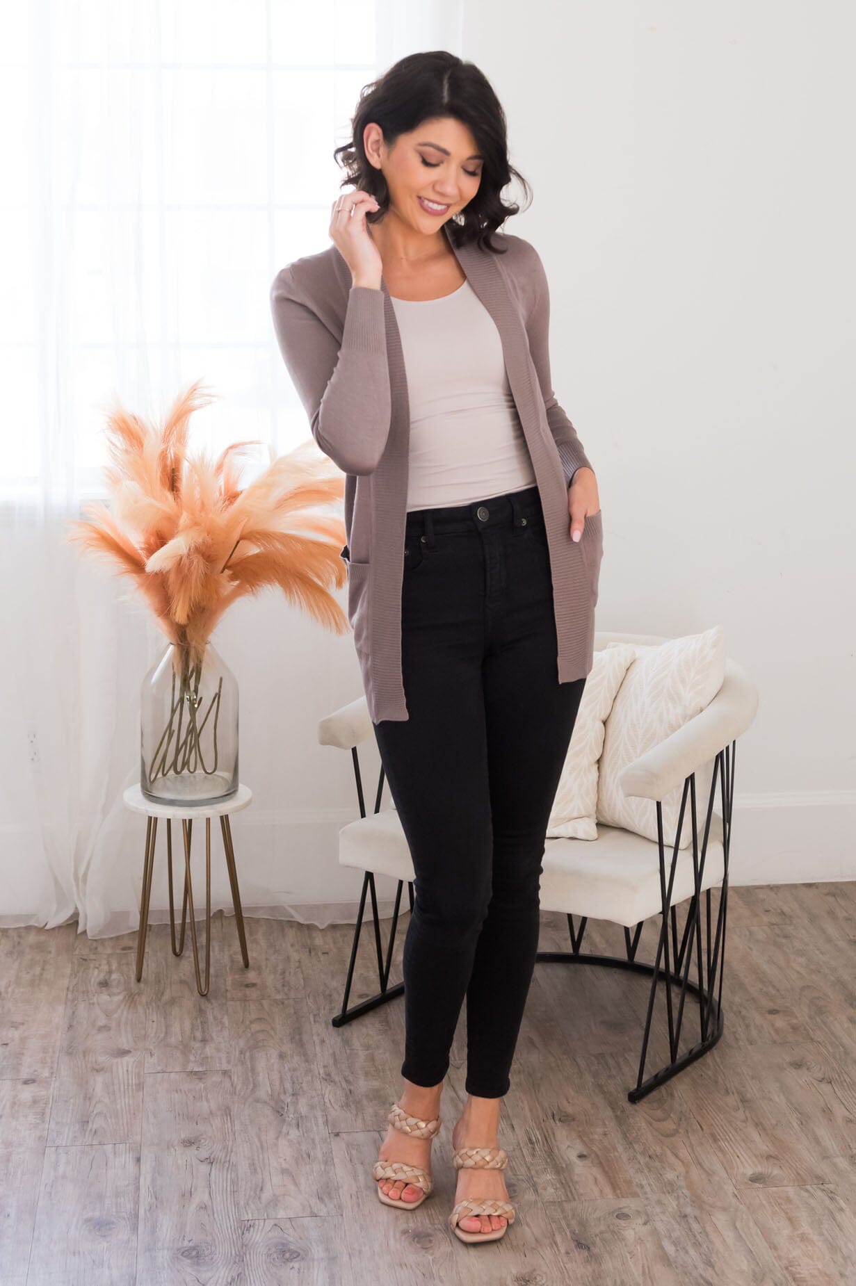 Long Distance Modest Pocket Cardigan Tops vendor-unknown