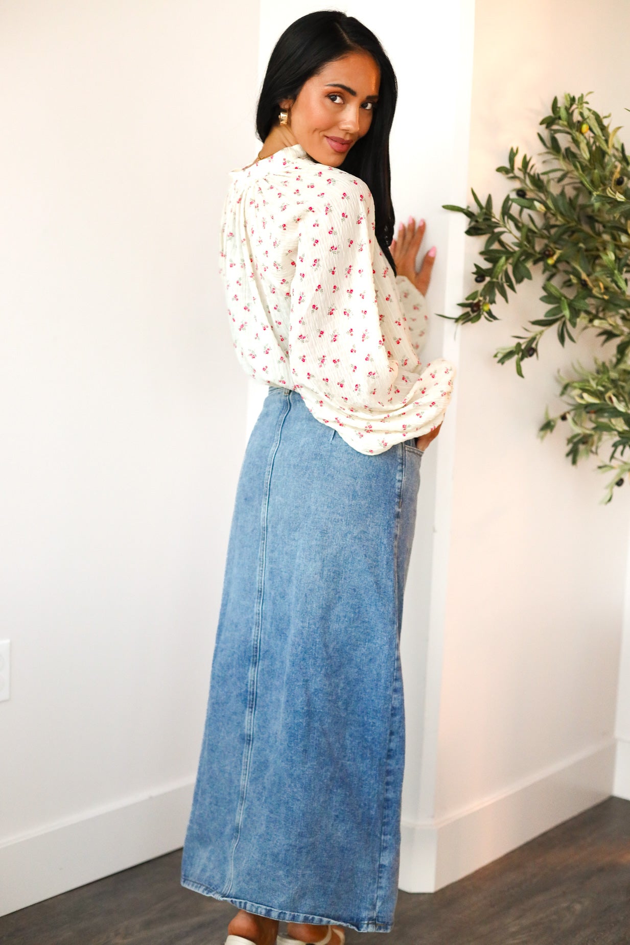 Denim Button Maxi Skirt