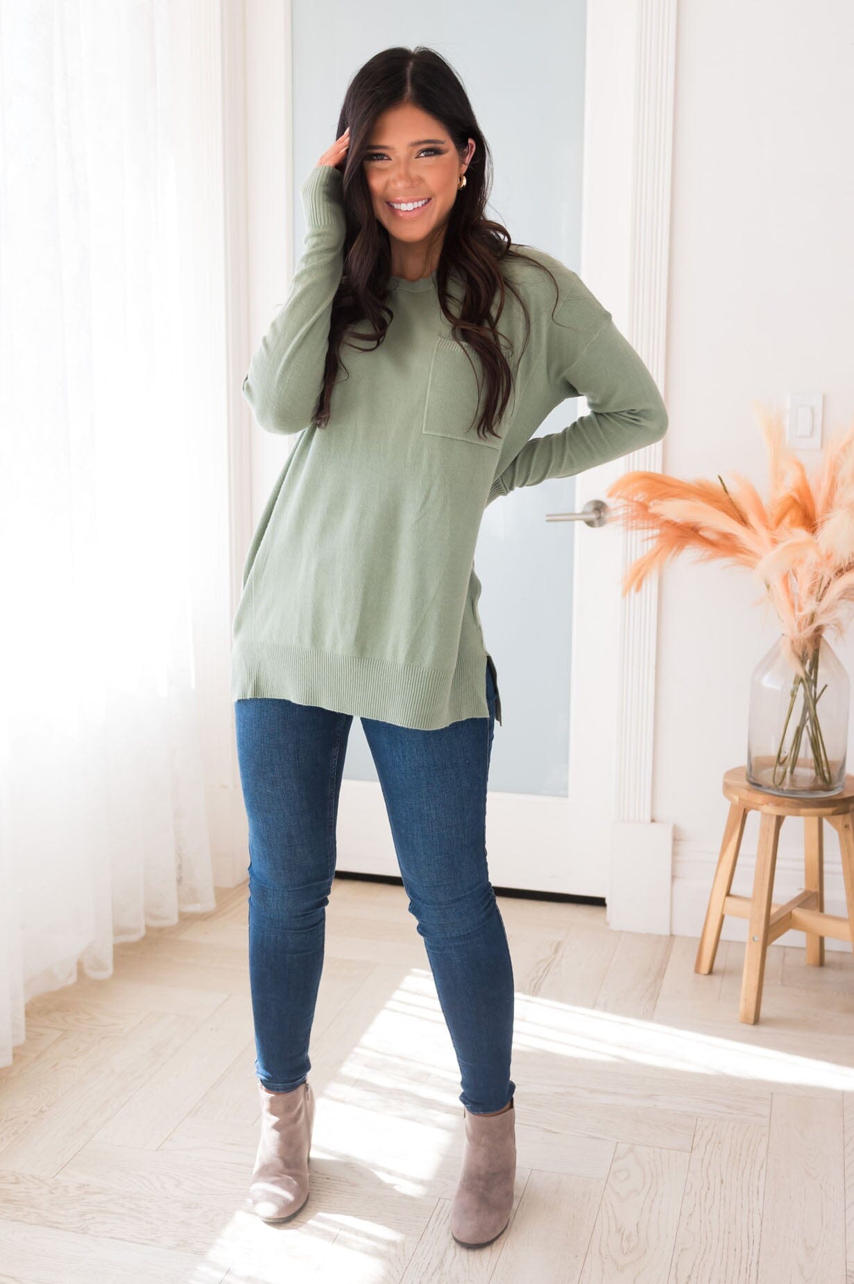 Foggy Mornings Pocket Modest Sweater Tops vendor-unknown