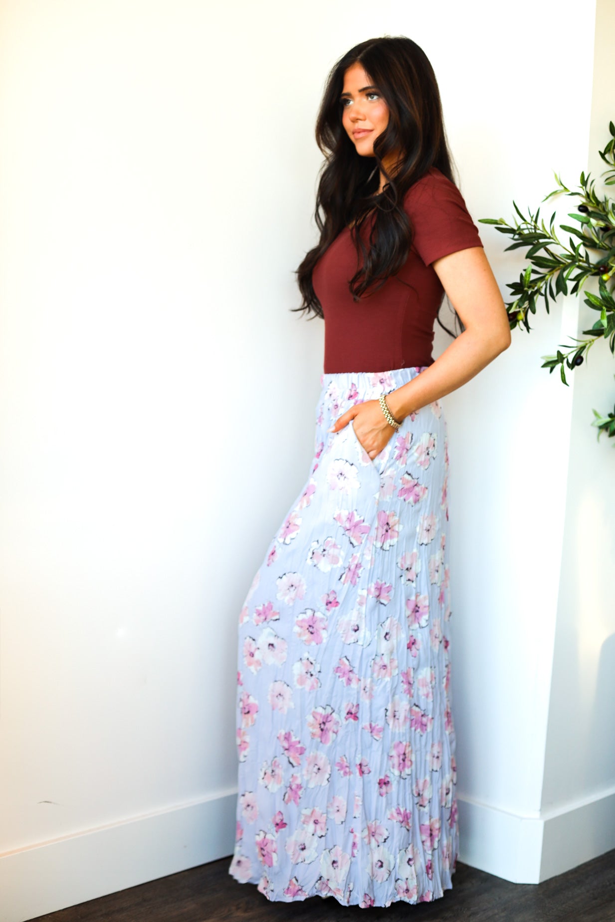 Textured Maxi Skirt with Pockets